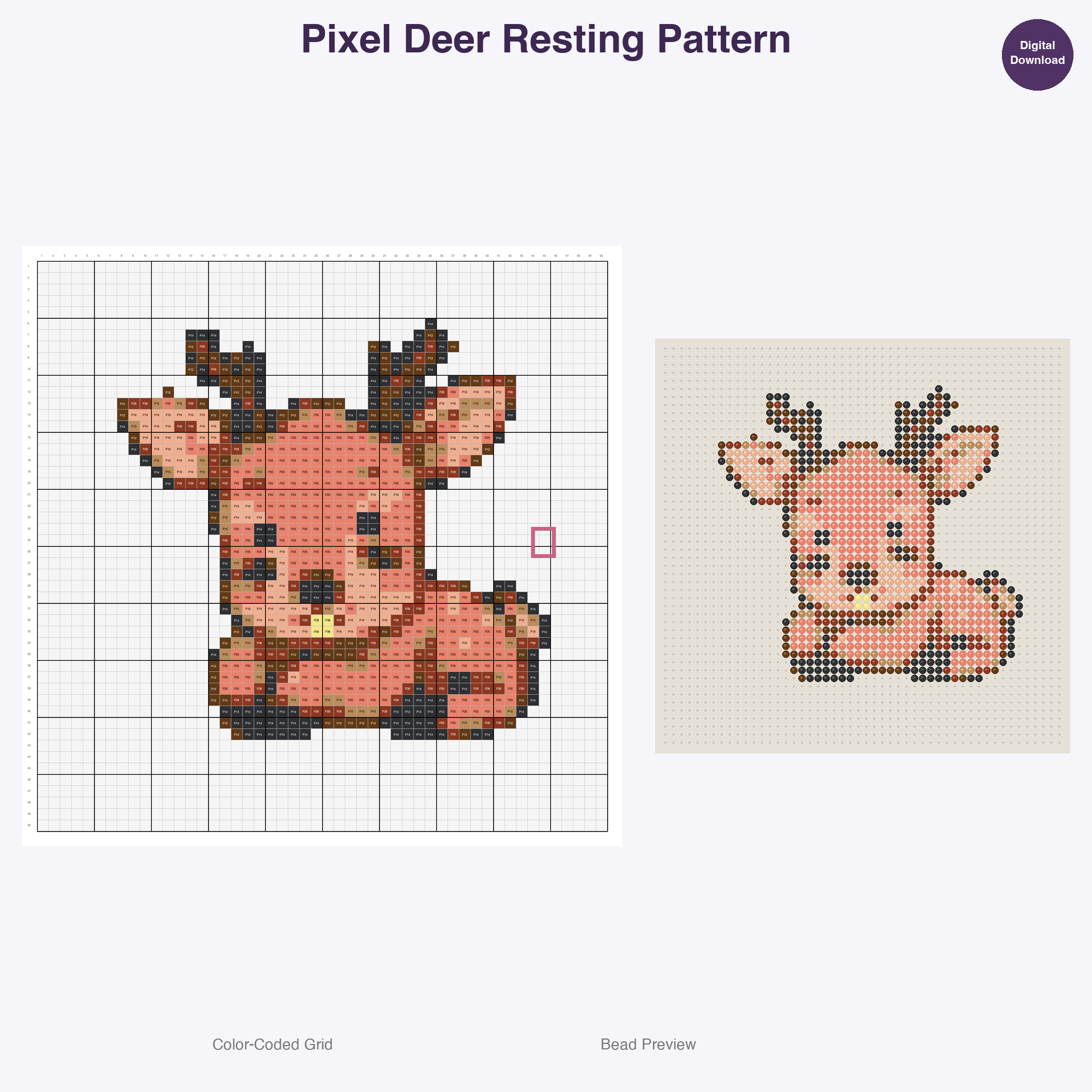 Stylized Forest Animals Perler Bead Patterns, 48 Designs x 3 Grid Sizes (29x29 + 50x50 + 128x128), Fuse Bead PDF Digital Download