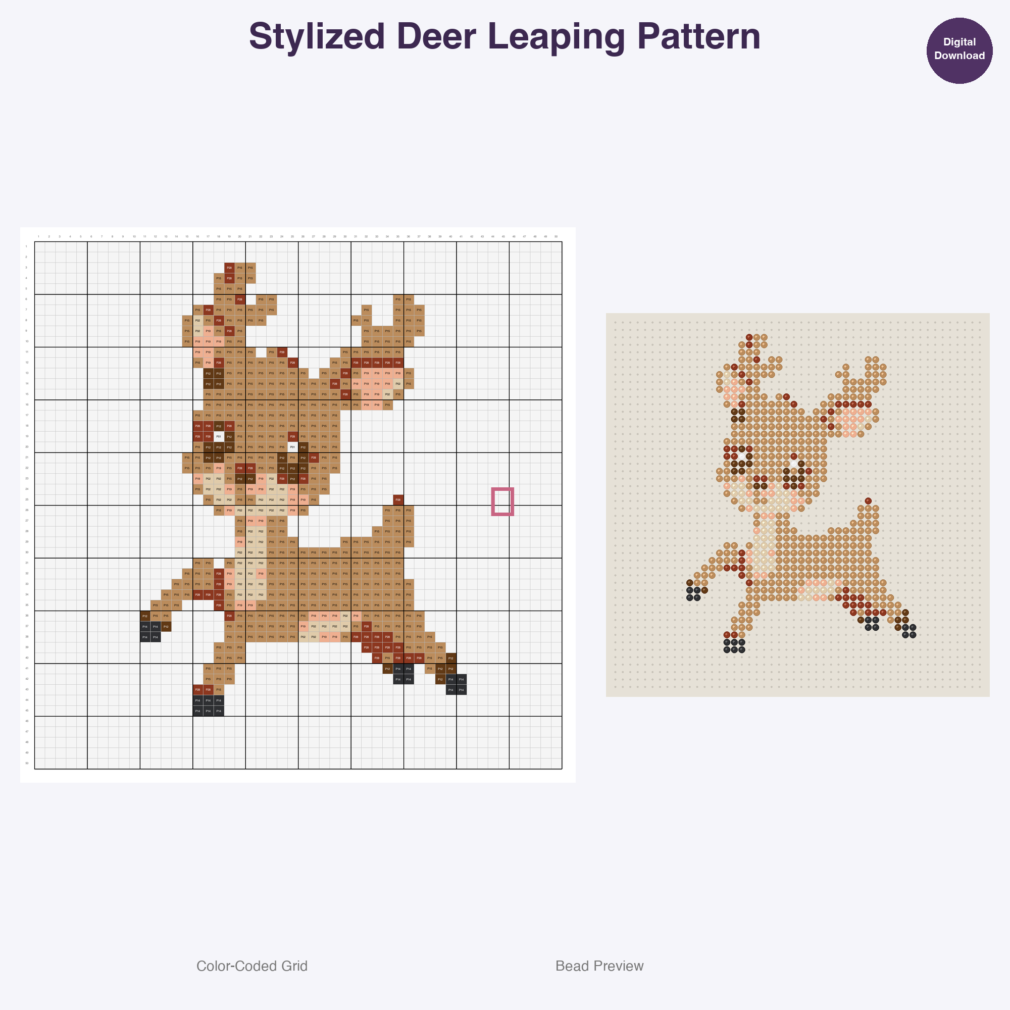 Stylized Forest Animals Perler Bead Patterns, 48 Designs x 3 Grid Sizes (29x29 + 50x50 + 128x128), Fuse Bead PDF Digital Download