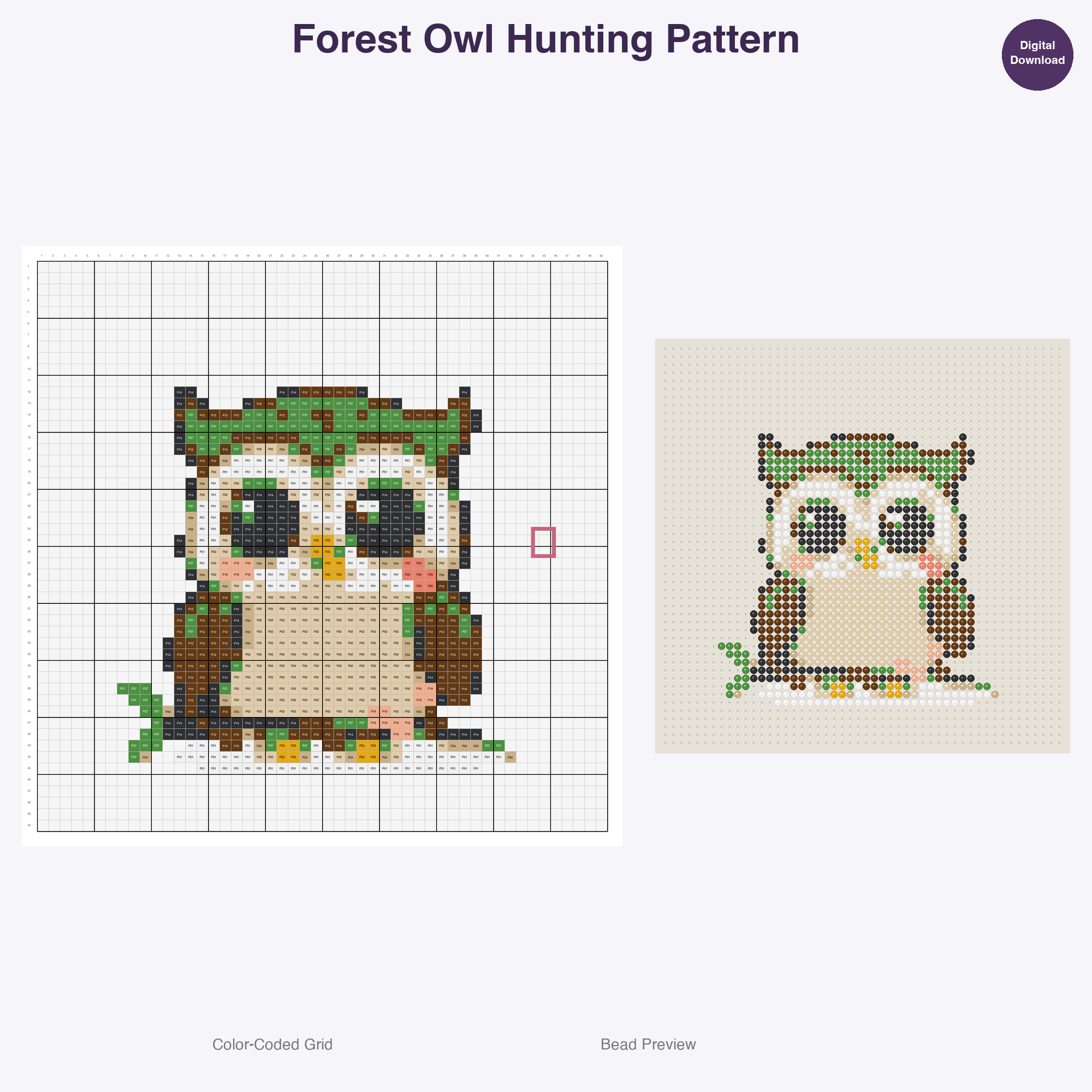 Stylized Forest Animals Perler Bead Patterns, 48 Designs x 3 Grid Sizes (29x29 + 50x50 + 128x128), Fuse Bead PDF Digital Download