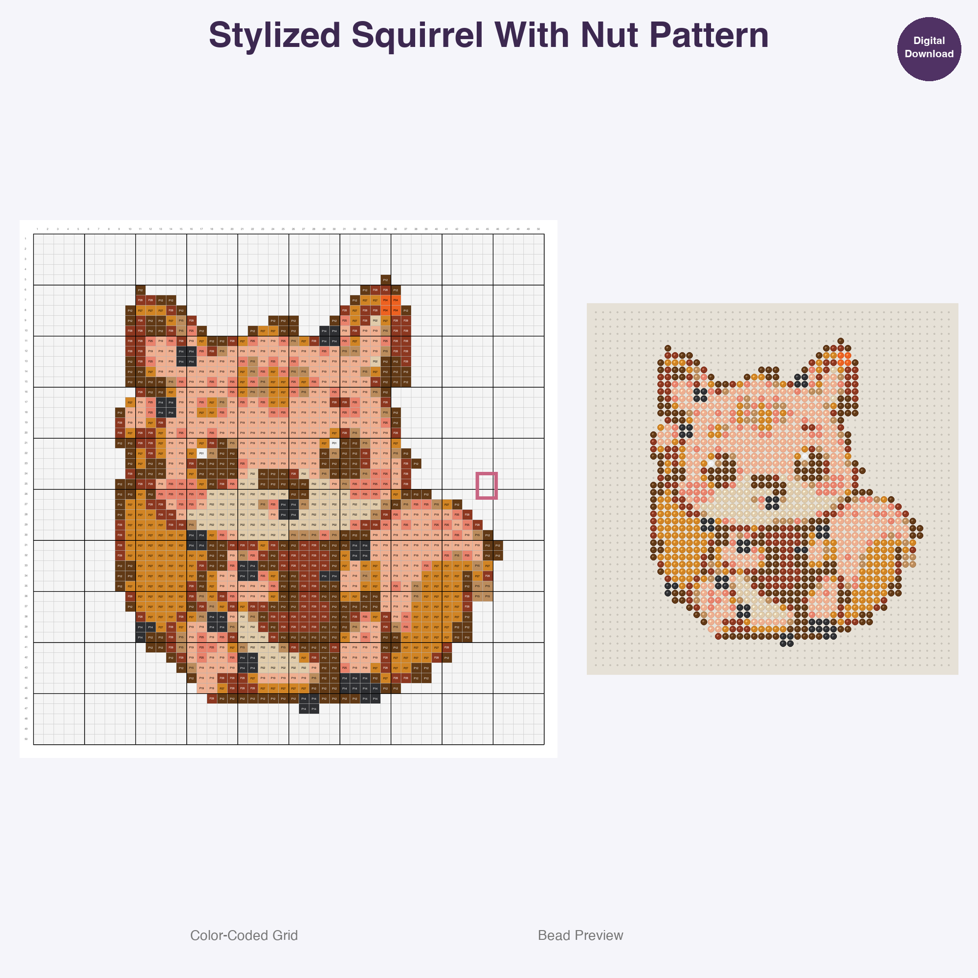 Stylized Forest Animals Perler Bead Patterns, 48 Designs x 3 Grid Sizes (29x29 + 50x50 + 128x128), Fuse Bead PDF Digital Download