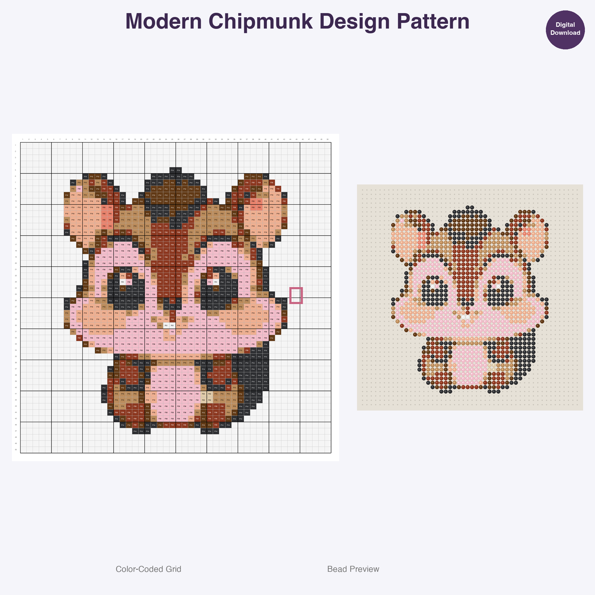 Stylized Forest Animals Perler Bead Patterns, 48 Designs x 3 Grid Sizes (29x29 + 50x50 + 128x128), Fuse Bead PDF Digital Download