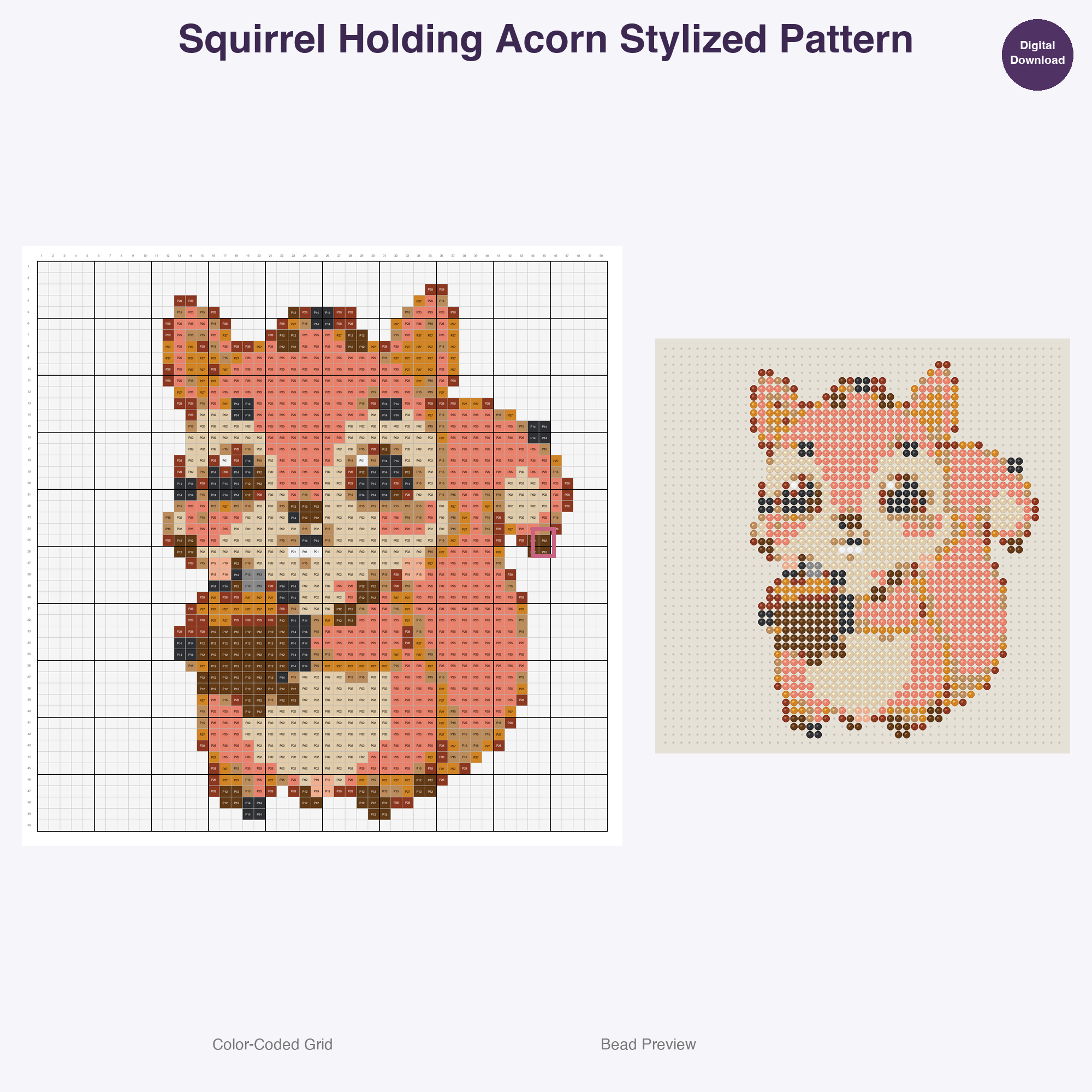 Stylized Forest Animals Perler Bead Patterns, 48 Designs x 3 Grid Sizes (29x29 + 50x50 + 128x128), Fuse Bead PDF Digital Download