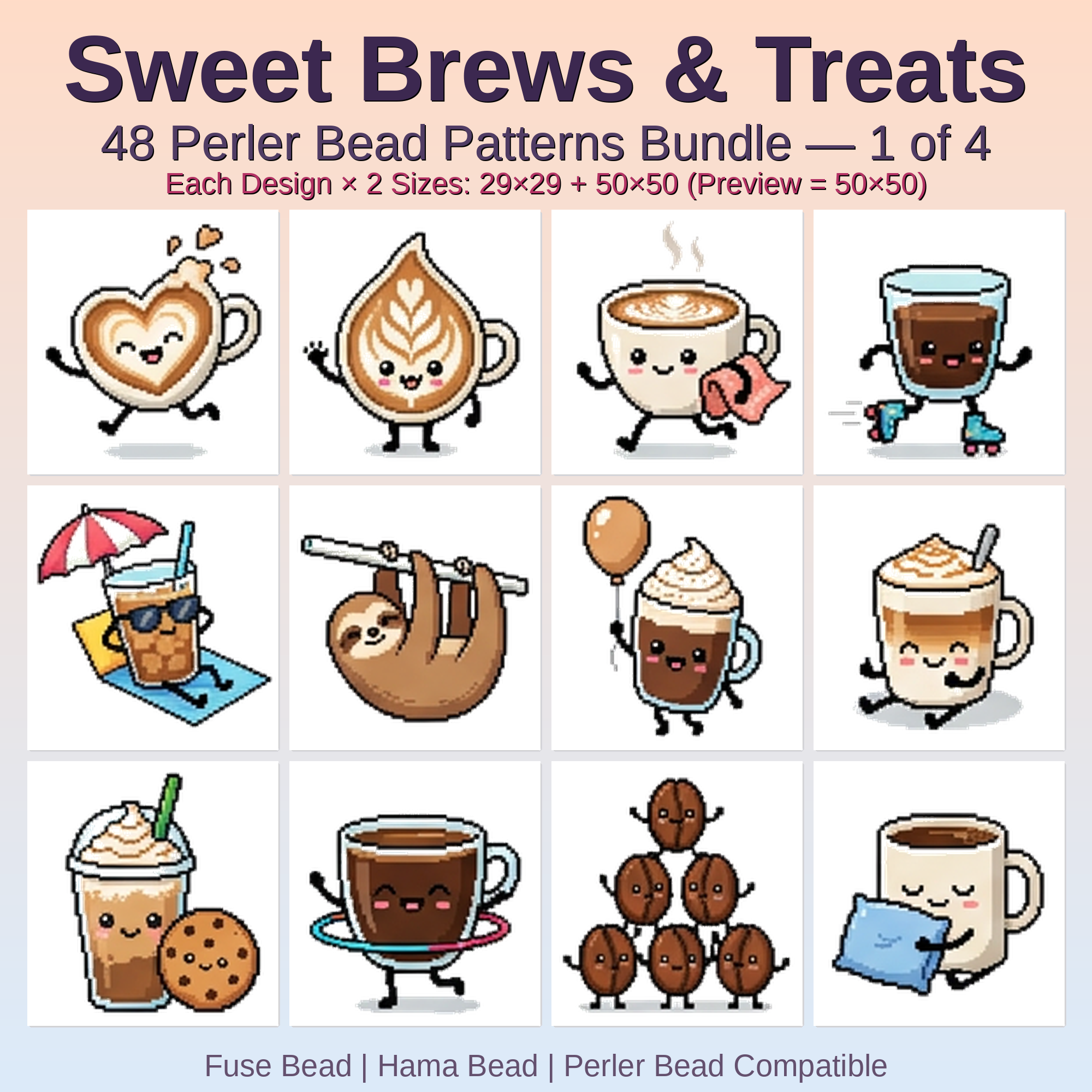 Sweet Brews & Treats Perler Bead Patterns Bundle, 48 Designs (PDF Digital Download)