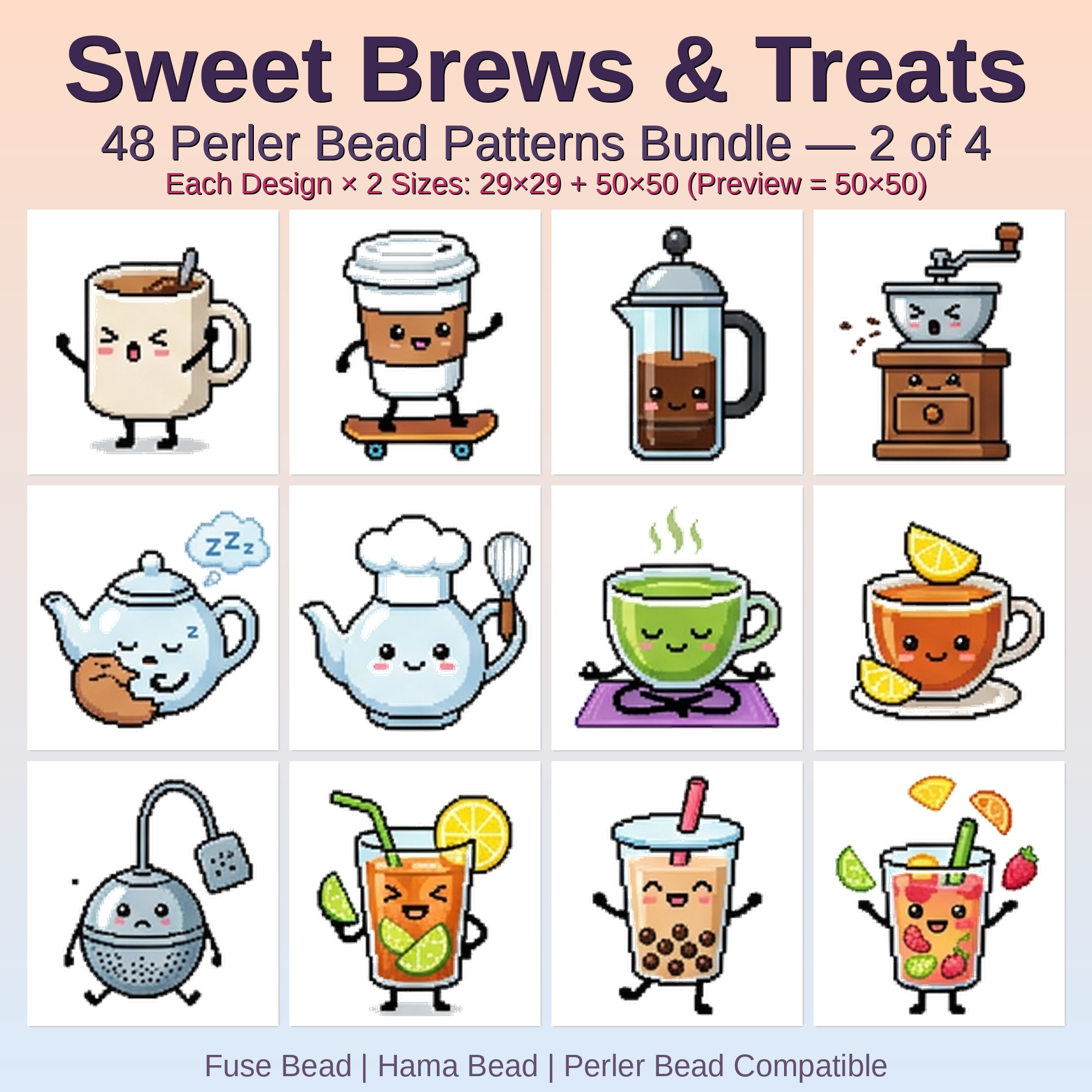 Sweet Brews & Treats Perler Bead Patterns Bundle, 48 Designs (PDF Digital Download)