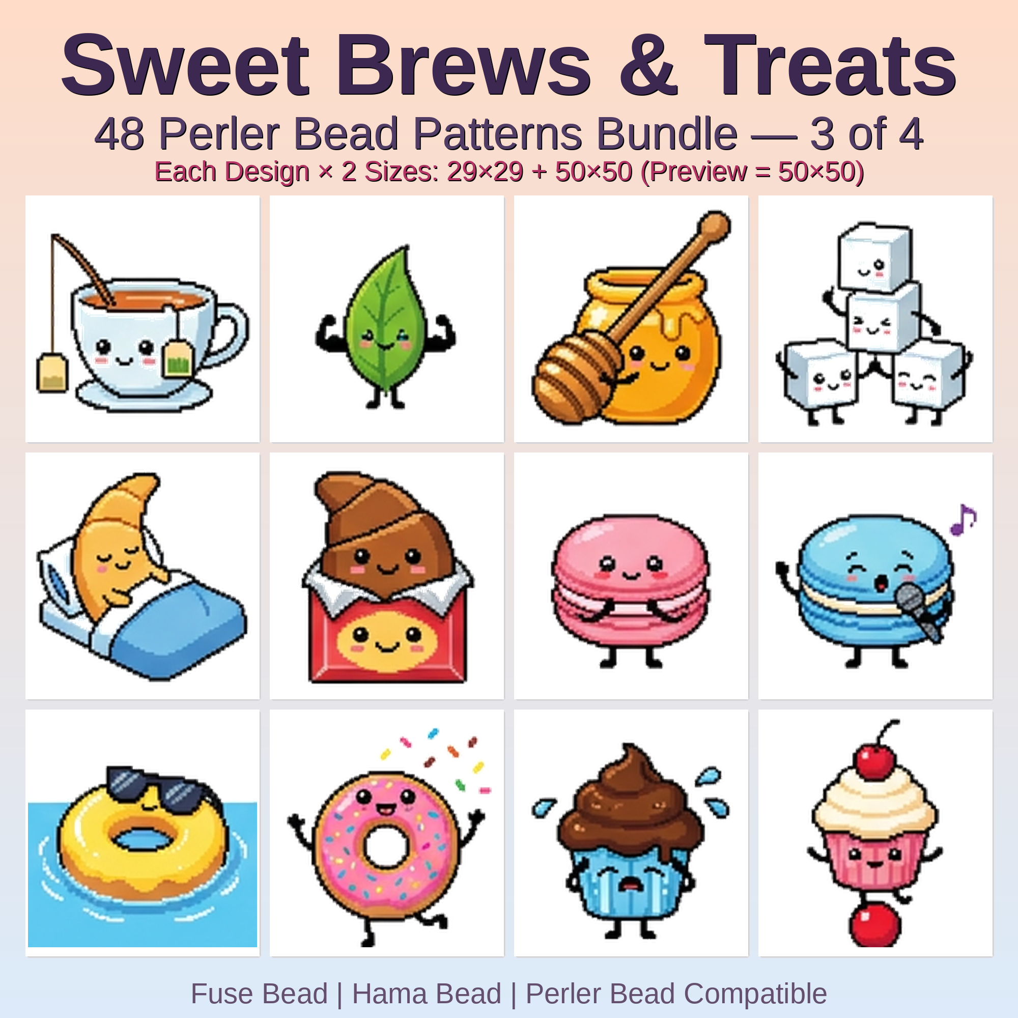 Sweet Brews & Treats Perler Bead Patterns Bundle, 48 Designs (PDF Digital Download)