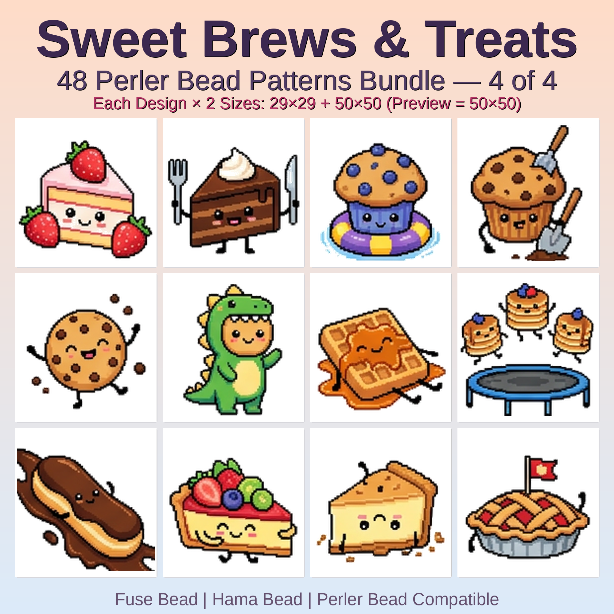 Sweet Brews & Treats Perler Bead Patterns Bundle, 48 Designs (PDF Digital Download)