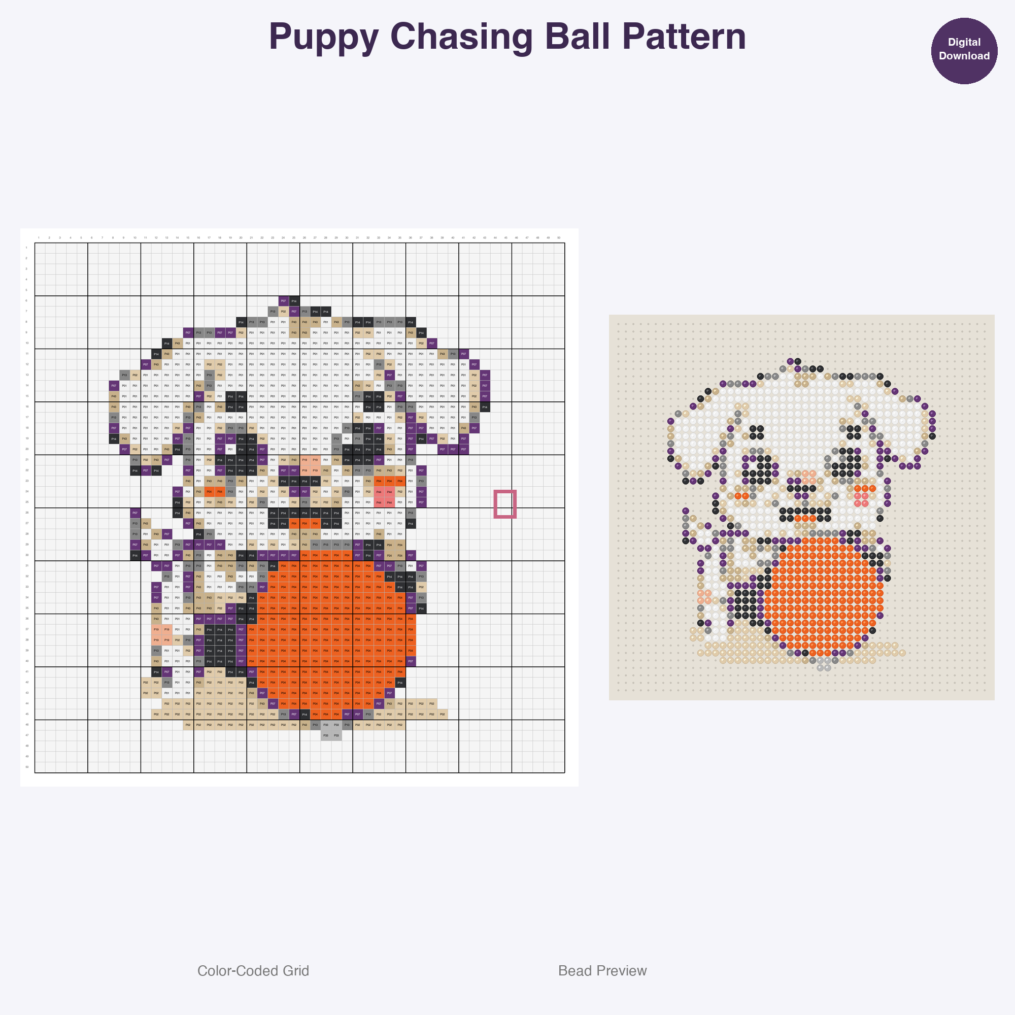 Tiny Paws Playdate Perler Bead Patterns, 48 Designs x 3 Grid Sizes (29x29 + 50x50 + 128x128), Fuse Bead PDF Digital Download