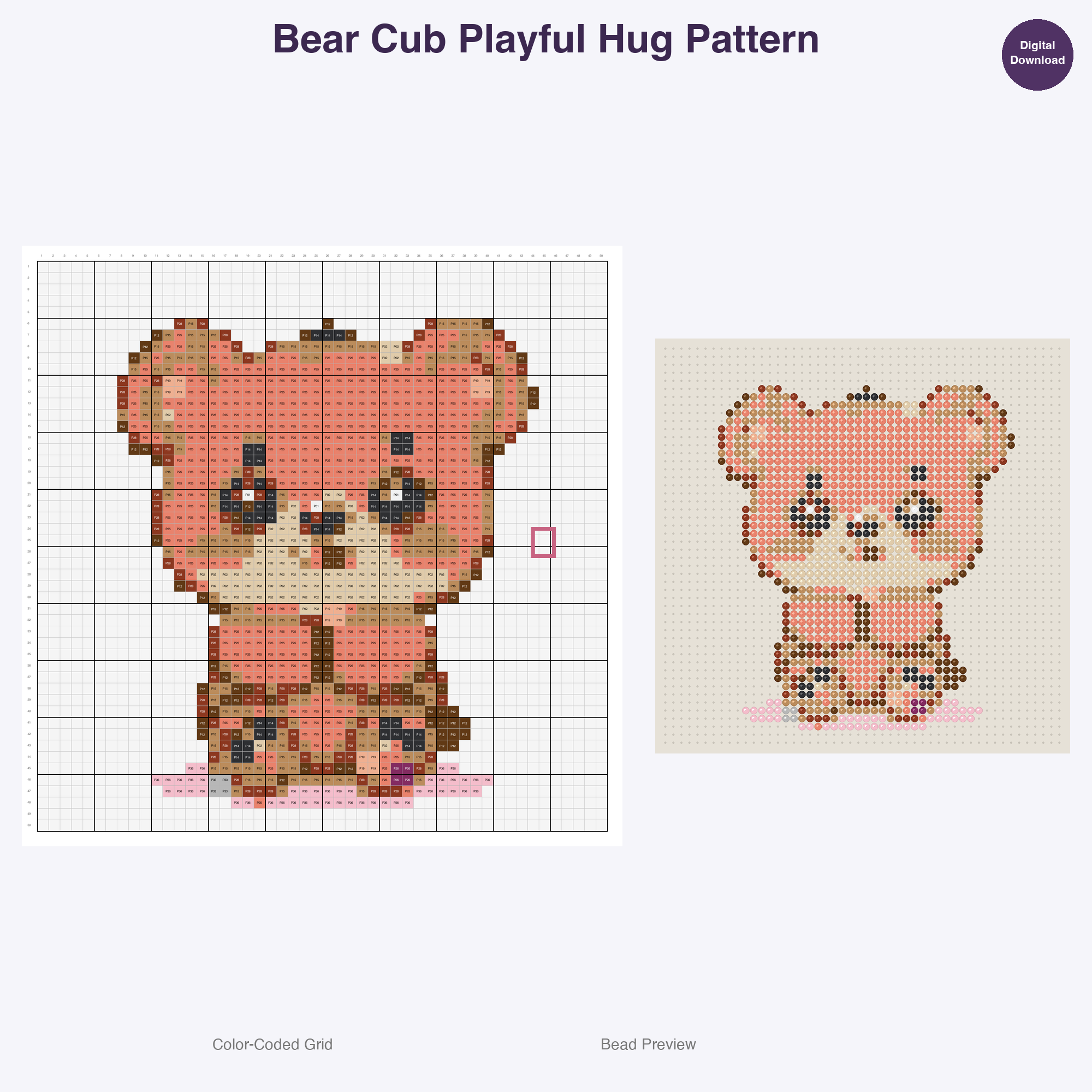 Tiny Paws Playdate Perler Bead Patterns, 48 Designs x 3 Grid Sizes (29x29 + 50x50 + 128x128), Fuse Bead PDF Digital Download