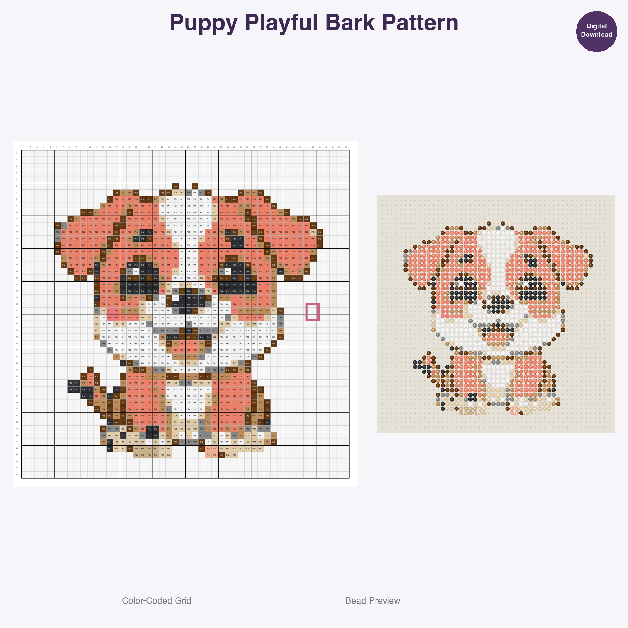 Tiny Paws Playdate Perler Bead Patterns, 48 Designs x 3 Grid Sizes (29x29 + 50x50 + 128x128), Fuse Bead PDF Digital Download