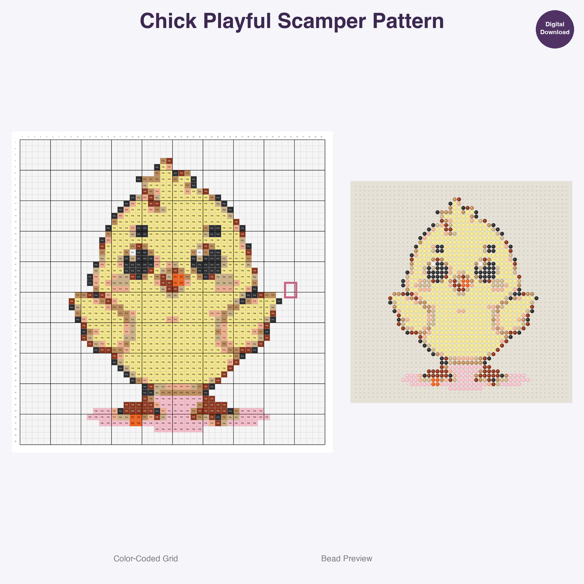 Tiny Paws Playdate Perler Bead Patterns, 48 Designs x 3 Grid Sizes (29x29 + 50x50 + 128x128), Fuse Bead PDF Digital Download