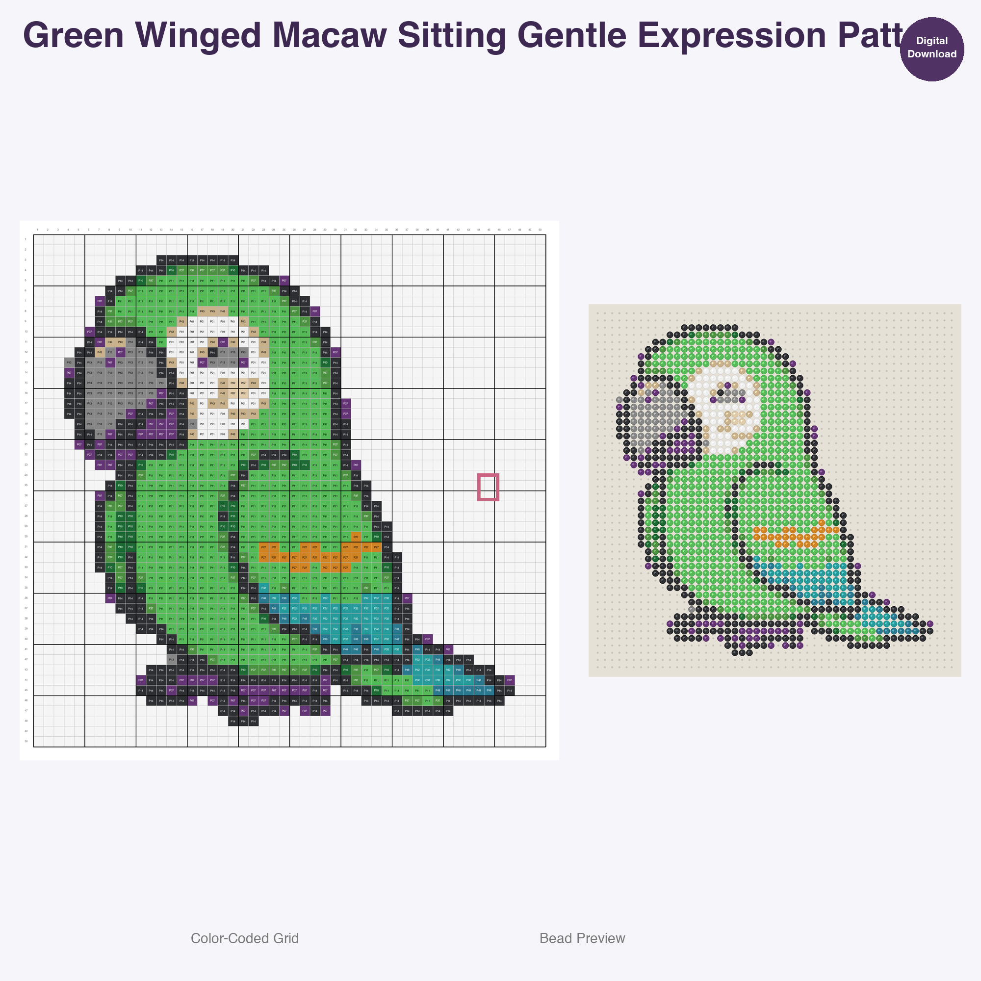 Tropical Birds Paradise Perler Bead Patterns, 48 Designs x 3 Grid Sizes (29x29 + 50x50 + 128x128), Fuse Bead PDF Digital Download