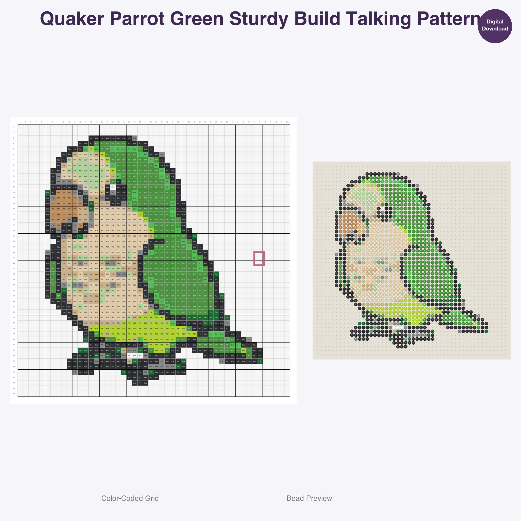 Tropical Birds Paradise Perler Bead Patterns, 48 Designs x 3 Grid Sizes (29x29 + 50x50 + 128x128), Fuse Bead PDF Digital Download