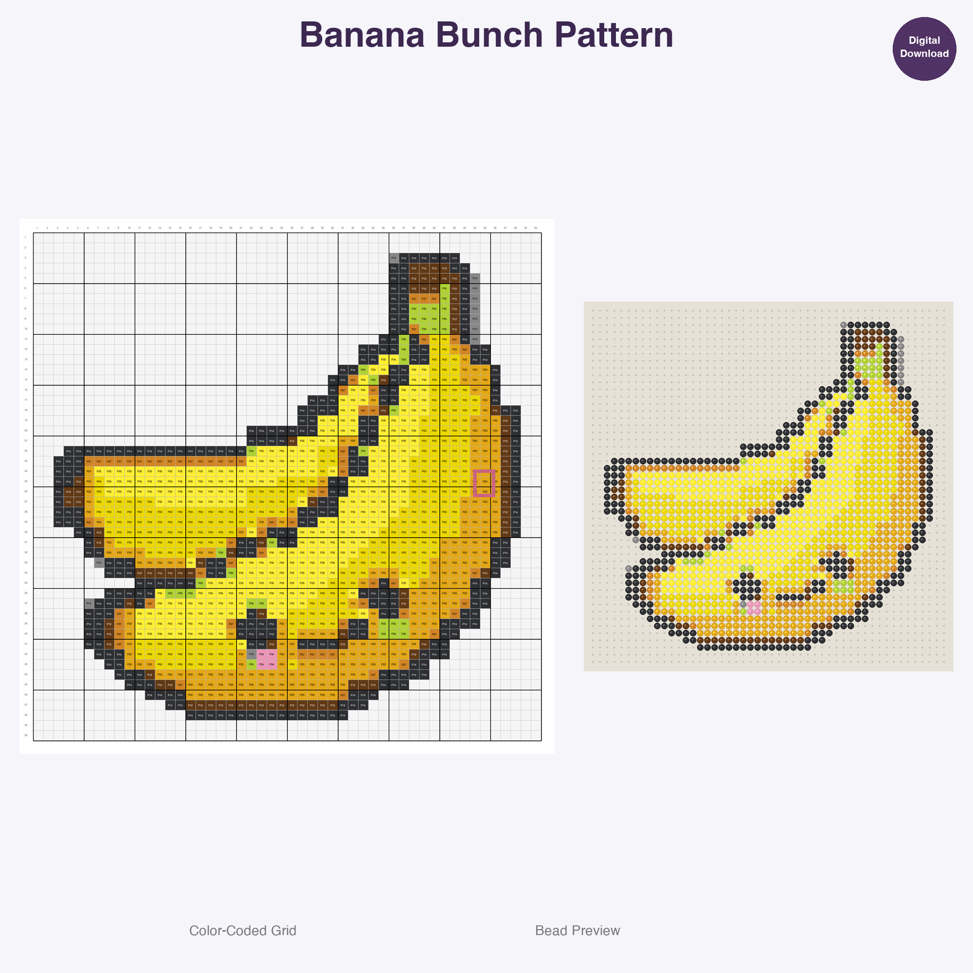 Tropical Fruits Perler Bead Patterns, 48 Designs x 3 Grid Sizes (29x29 + 50x50 + 128x128), Fuse Bead PDF Digital Download