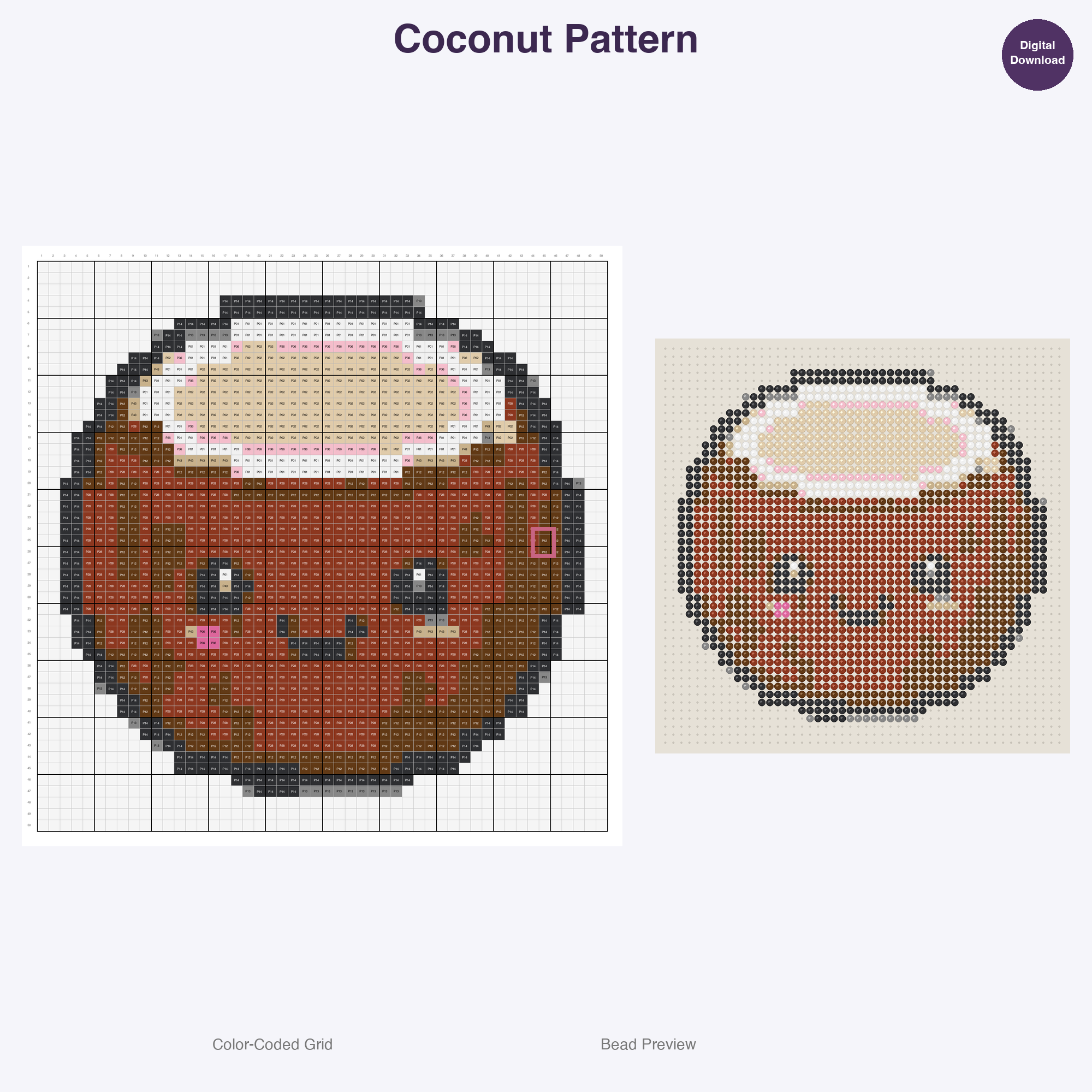 Tropical Fruits Perler Bead Patterns, 48 Designs x 3 Grid Sizes (29x29 + 50x50 + 128x128), Fuse Bead PDF Digital Download