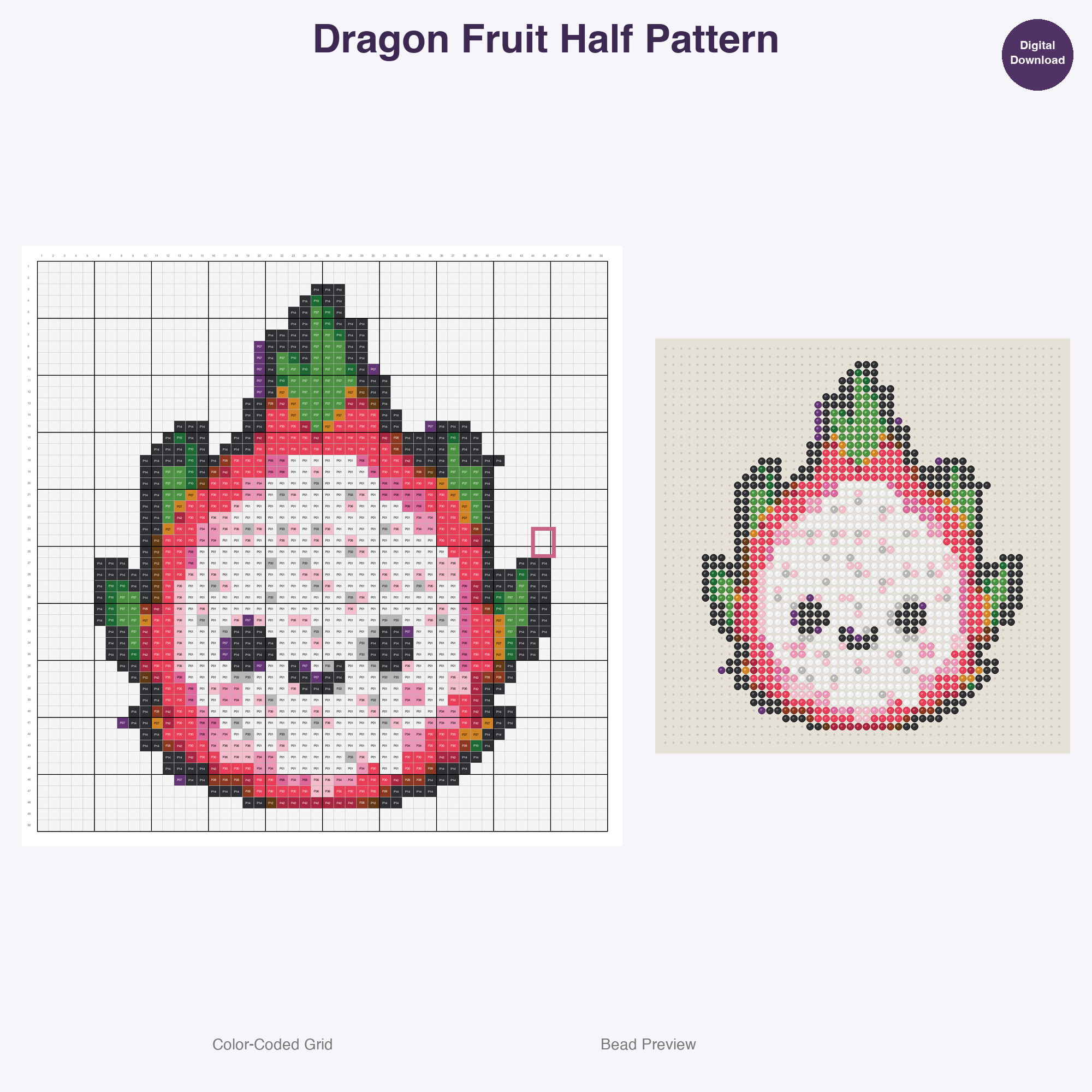 Tropical Fruits Perler Bead Patterns, 48 Designs x 3 Grid Sizes (29x29 + 50x50 + 128x128), Fuse Bead PDF Digital Download