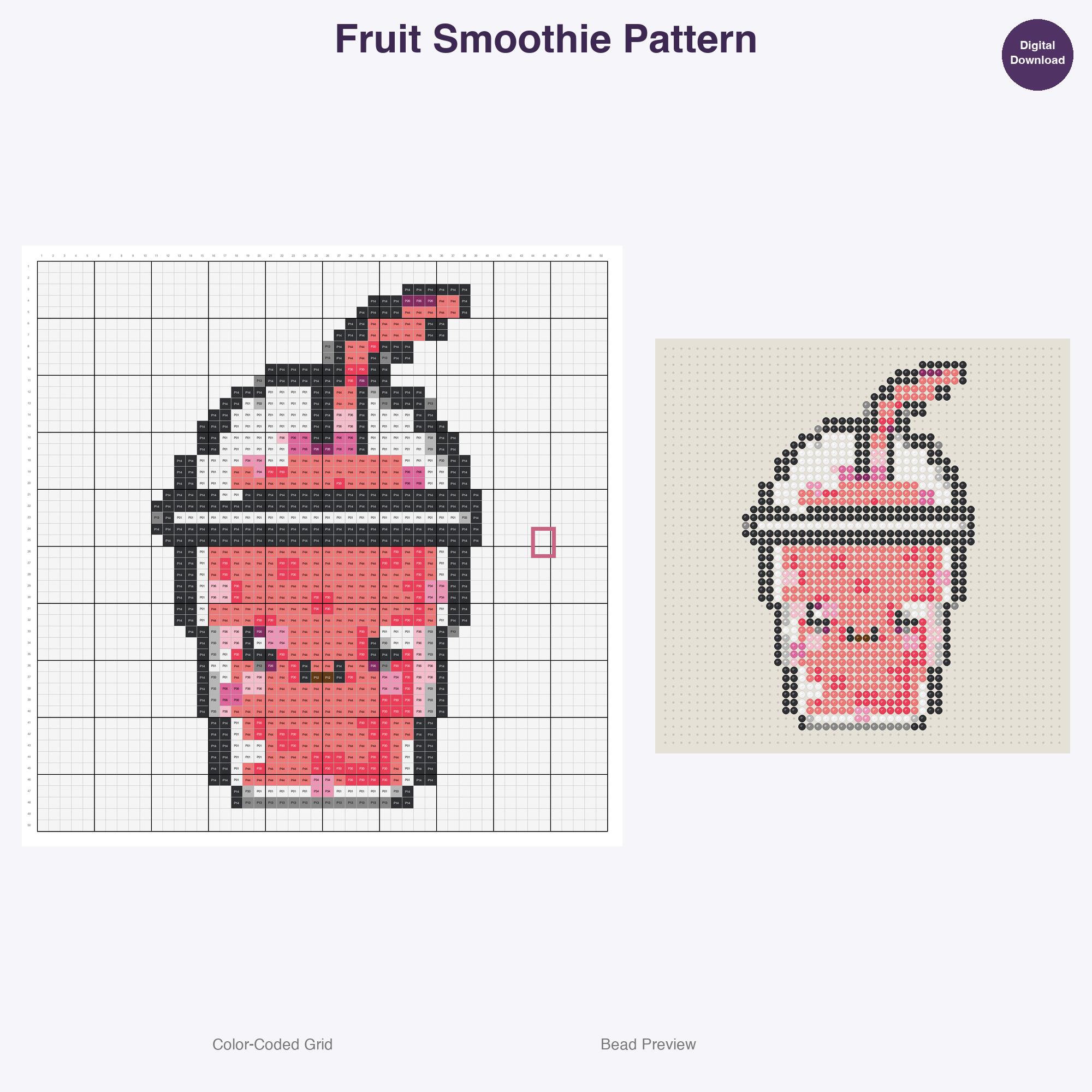 Tropical Fruits Perler Bead Patterns, 48 Designs x 3 Grid Sizes (29x29 + 50x50 + 128x128), Fuse Bead PDF Digital Download