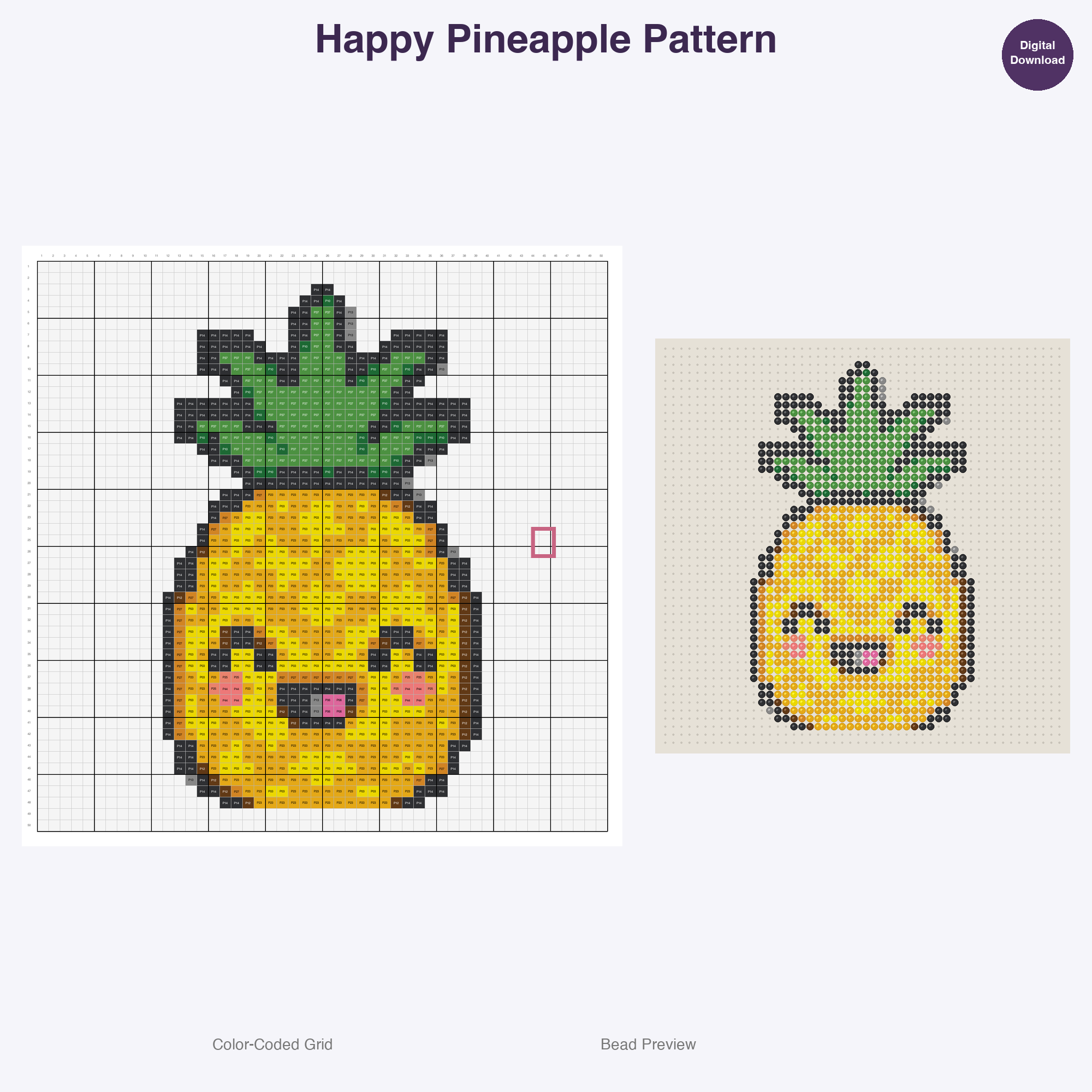 Tropical Fruits Perler Bead Patterns, 48 Designs x 3 Grid Sizes (29x29 + 50x50 + 128x128), Fuse Bead PDF Digital Download