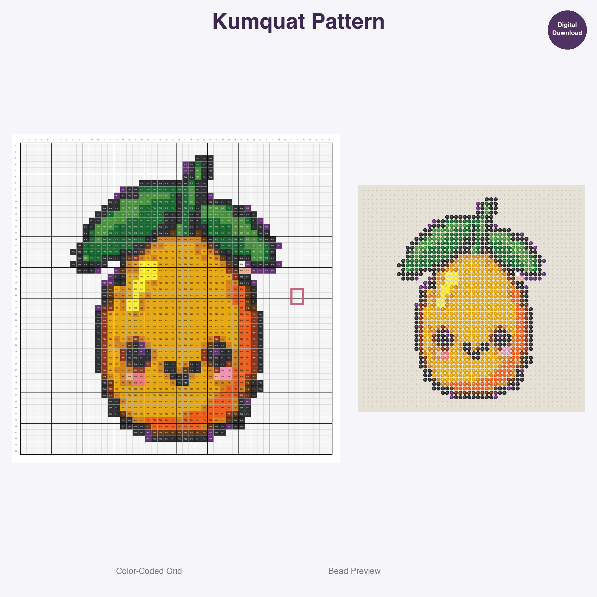 Tropical Fruits Perler Bead Patterns, 48 Designs x 3 Grid Sizes (29x29 + 50x50 + 128x128), Fuse Bead PDF Digital Download