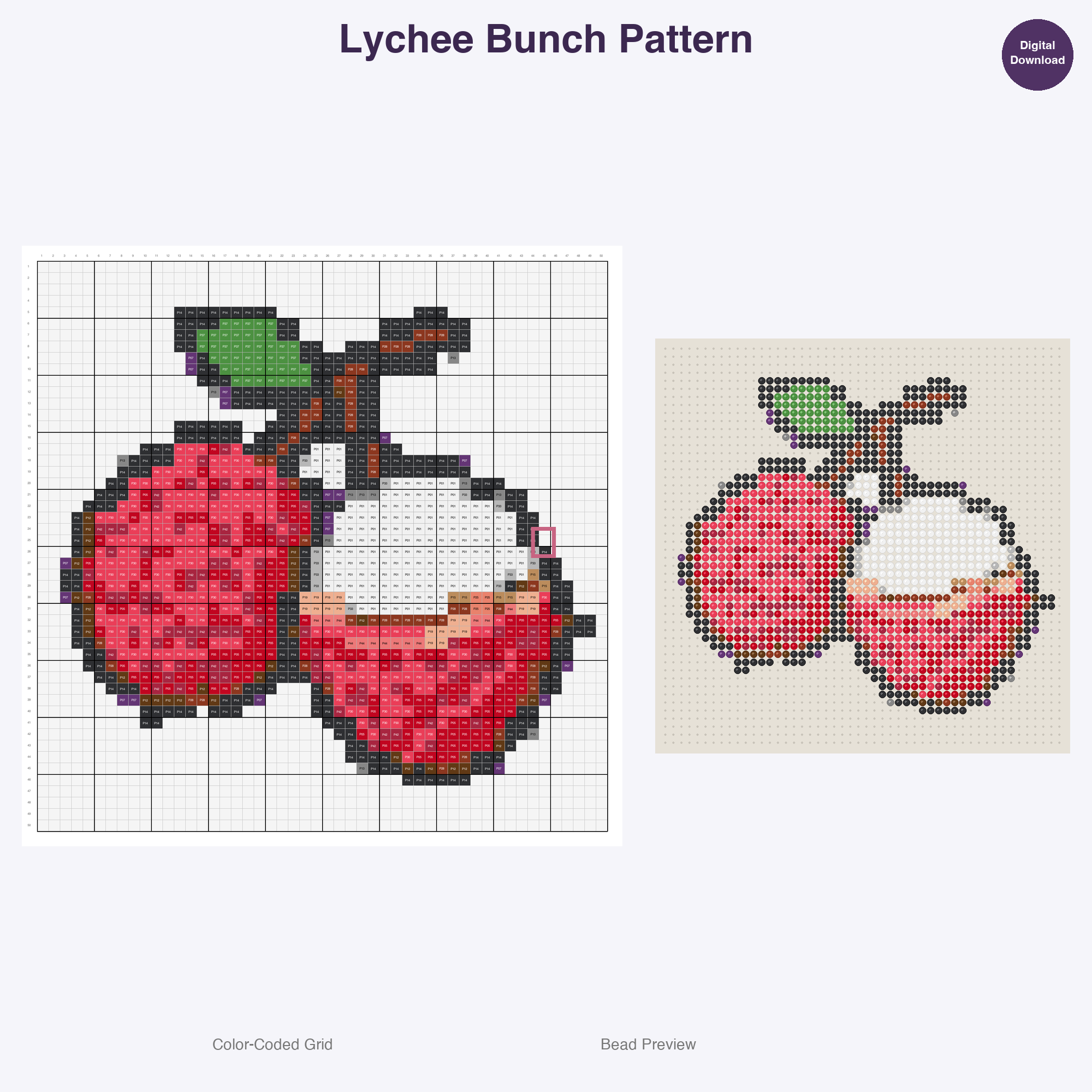 Tropical Fruits Perler Bead Patterns, 48 Designs x 3 Grid Sizes (29x29 + 50x50 + 128x128), Fuse Bead PDF Digital Download