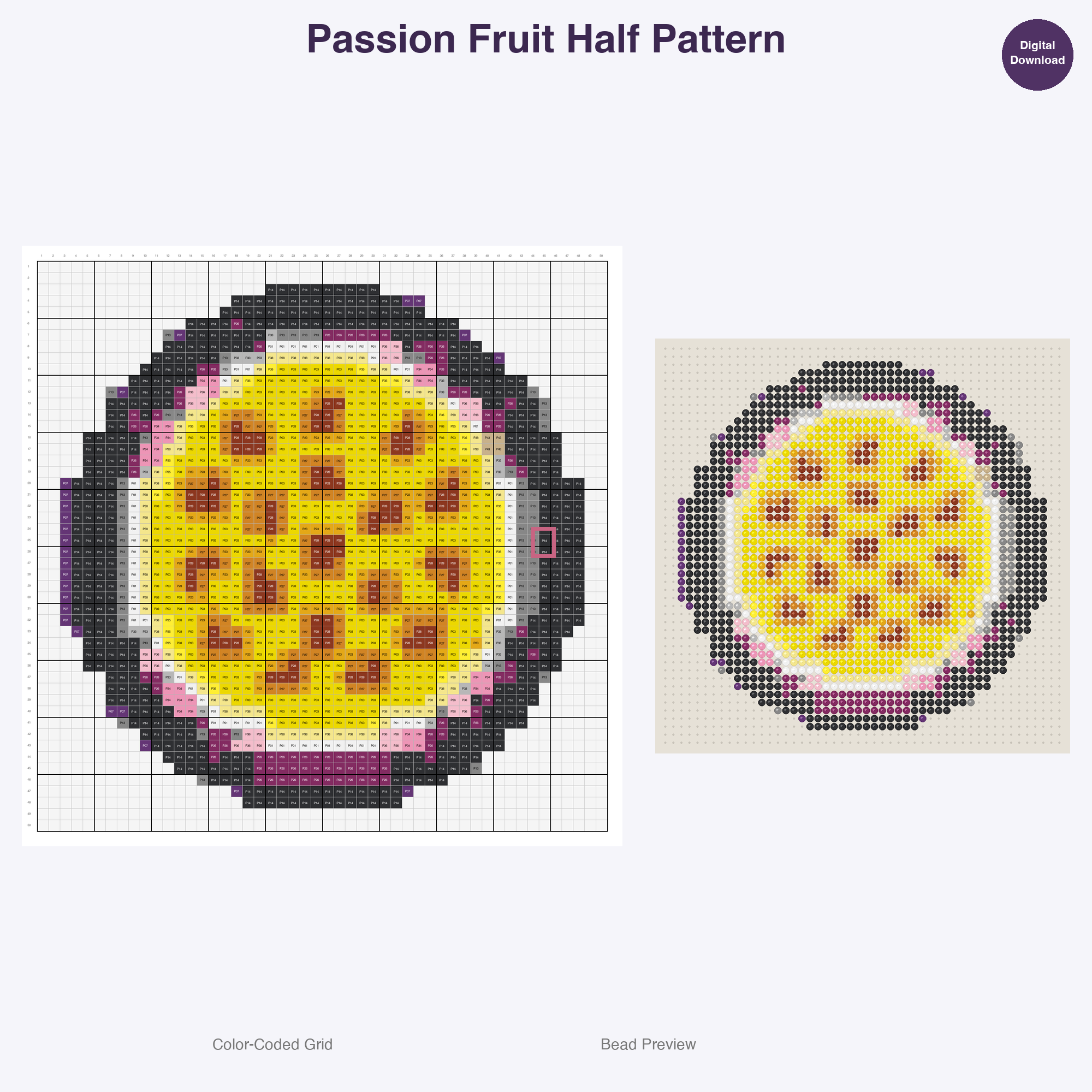 Tropical Fruits Perler Bead Patterns, 48 Designs x 3 Grid Sizes (29x29 + 50x50 + 128x128), Fuse Bead PDF Digital Download