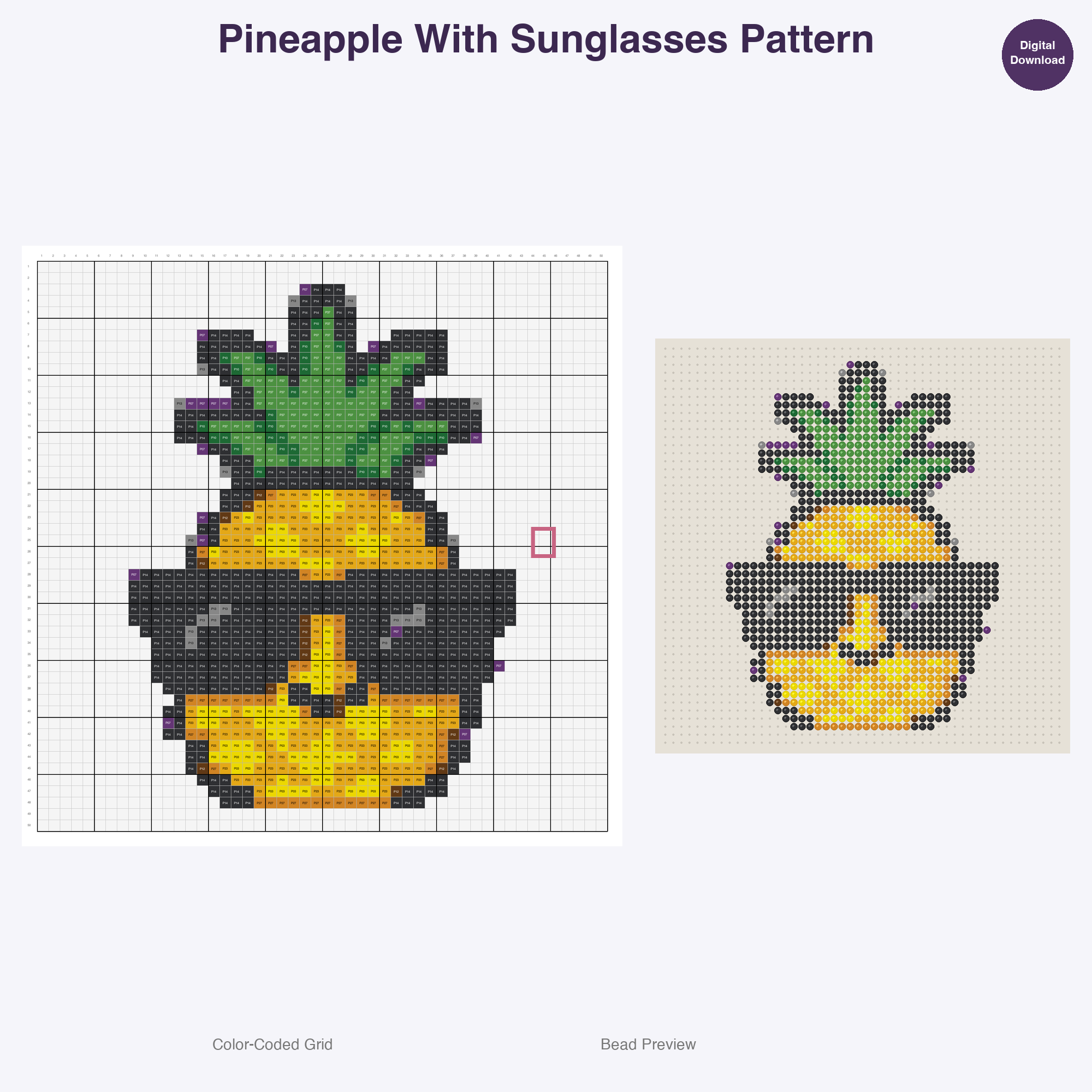 Tropical Fruits Perler Bead Patterns, 48 Designs x 3 Grid Sizes (29x29 + 50x50 + 128x128), Fuse Bead PDF Digital Download