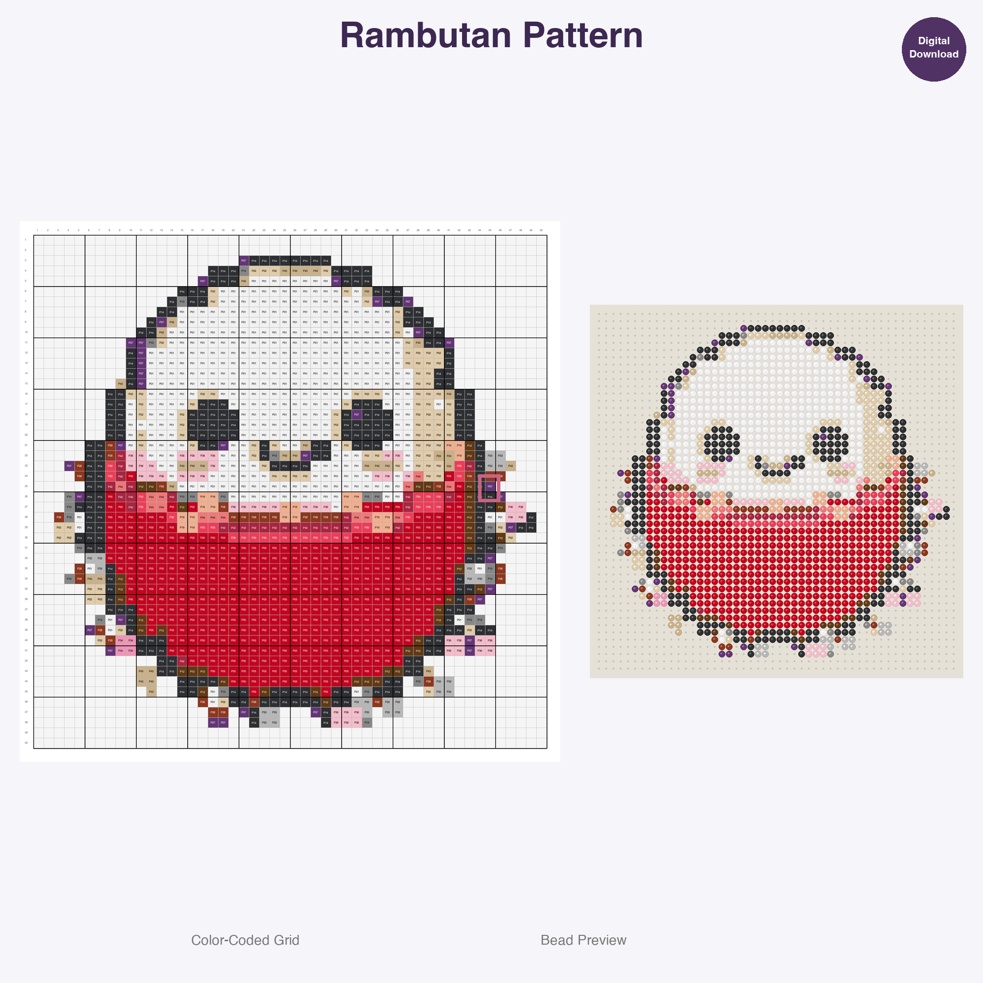 Tropical Fruits Perler Bead Patterns, 48 Designs x 3 Grid Sizes (29x29 + 50x50 + 128x128), Fuse Bead PDF Digital Download