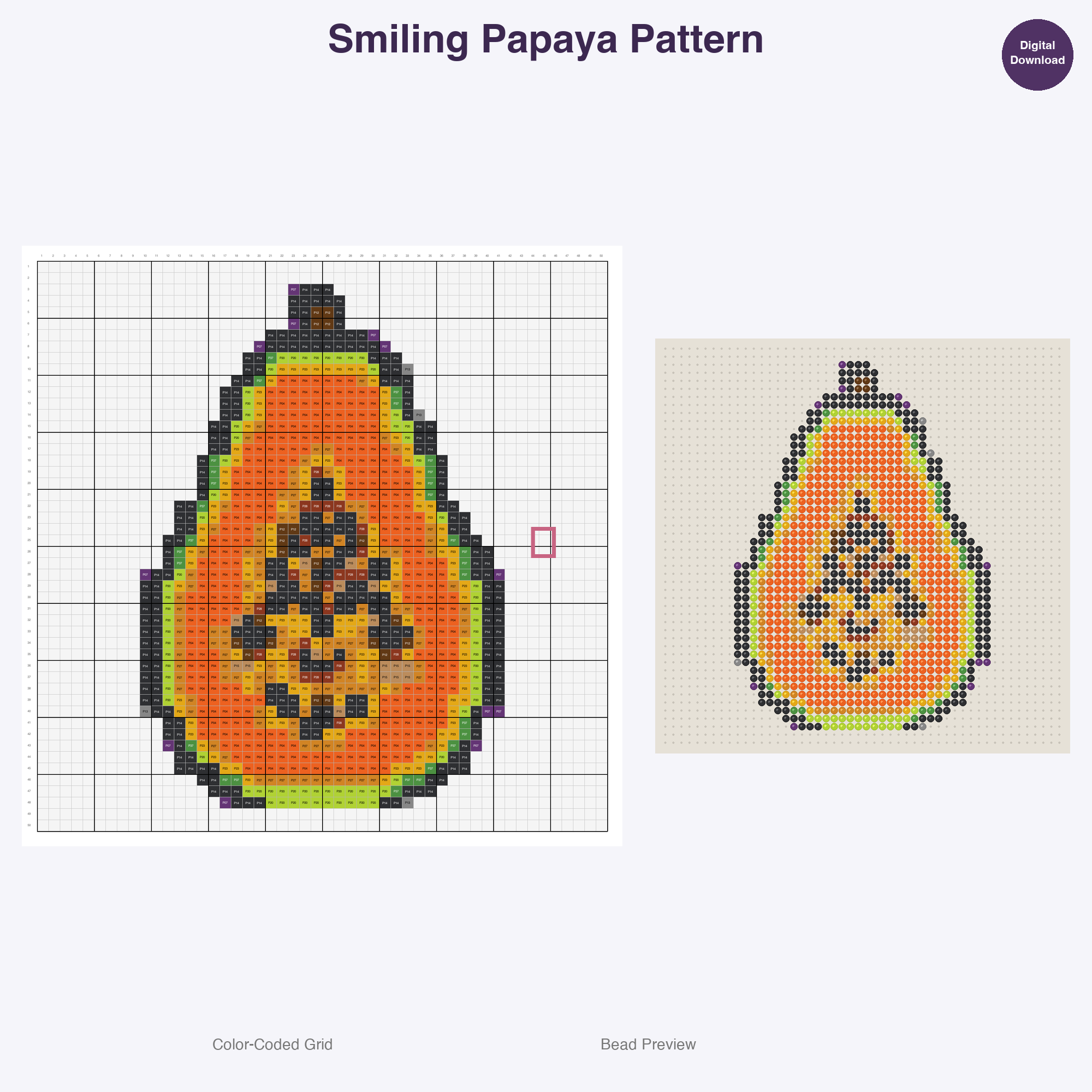 Tropical Fruits Perler Bead Patterns, 48 Designs x 3 Grid Sizes (29x29 + 50x50 + 128x128), Fuse Bead PDF Digital Download