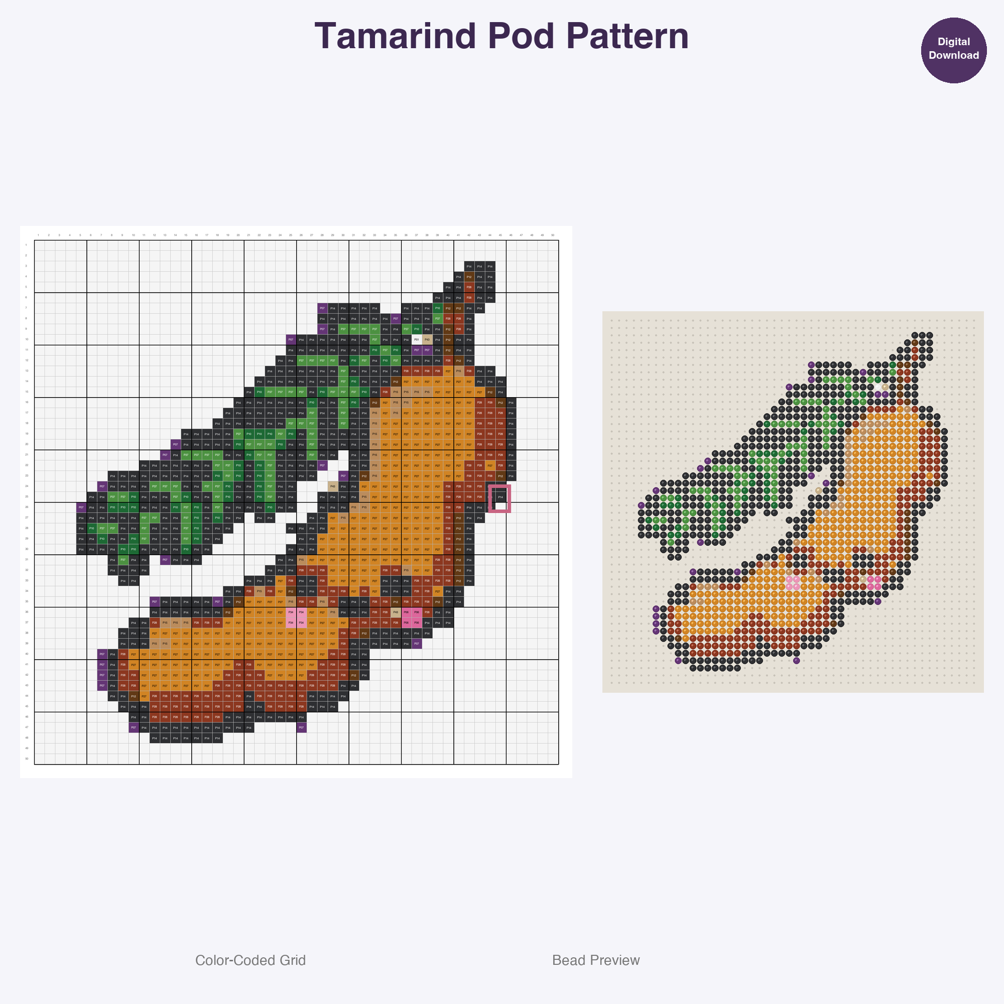Tropical Fruits Perler Bead Patterns, 48 Designs x 3 Grid Sizes (29x29 + 50x50 + 128x128), Fuse Bead PDF Digital Download