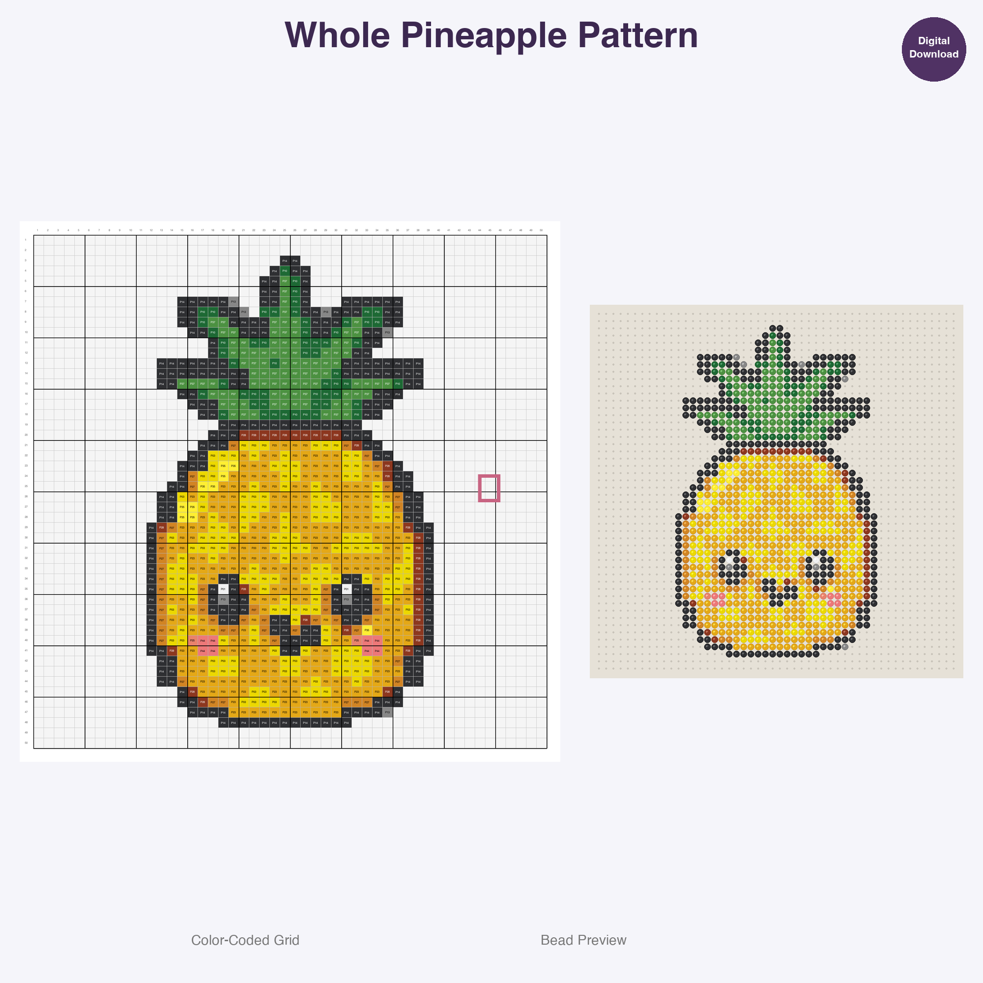 Tropical Fruits Perler Bead Patterns, 48 Designs x 3 Grid Sizes (29x29 + 50x50 + 128x128), Fuse Bead PDF Digital Download