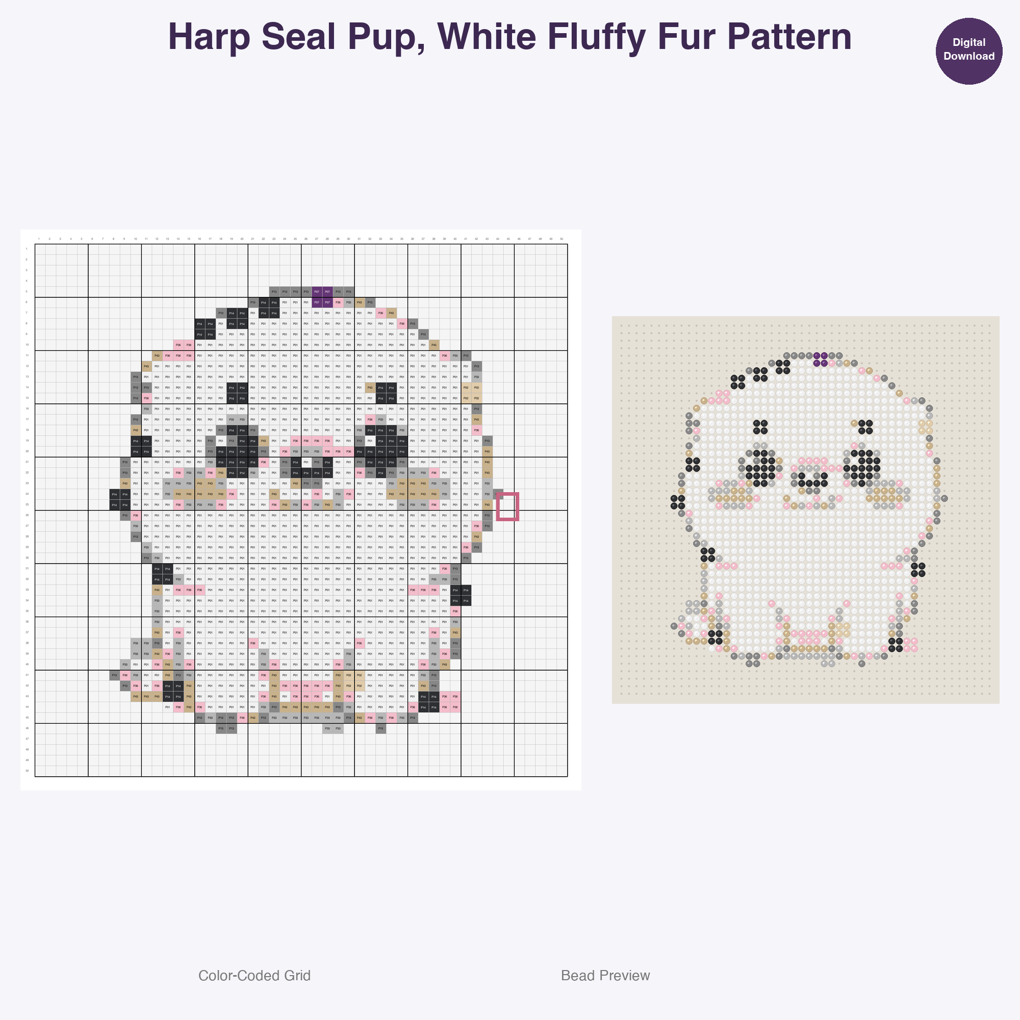 Tundra Tuffies Perler Bead Patterns, 48 Designs x 3 Grid Sizes (29x29 + 50x50 + 128x128), Fuse Bead PDF Digital Download