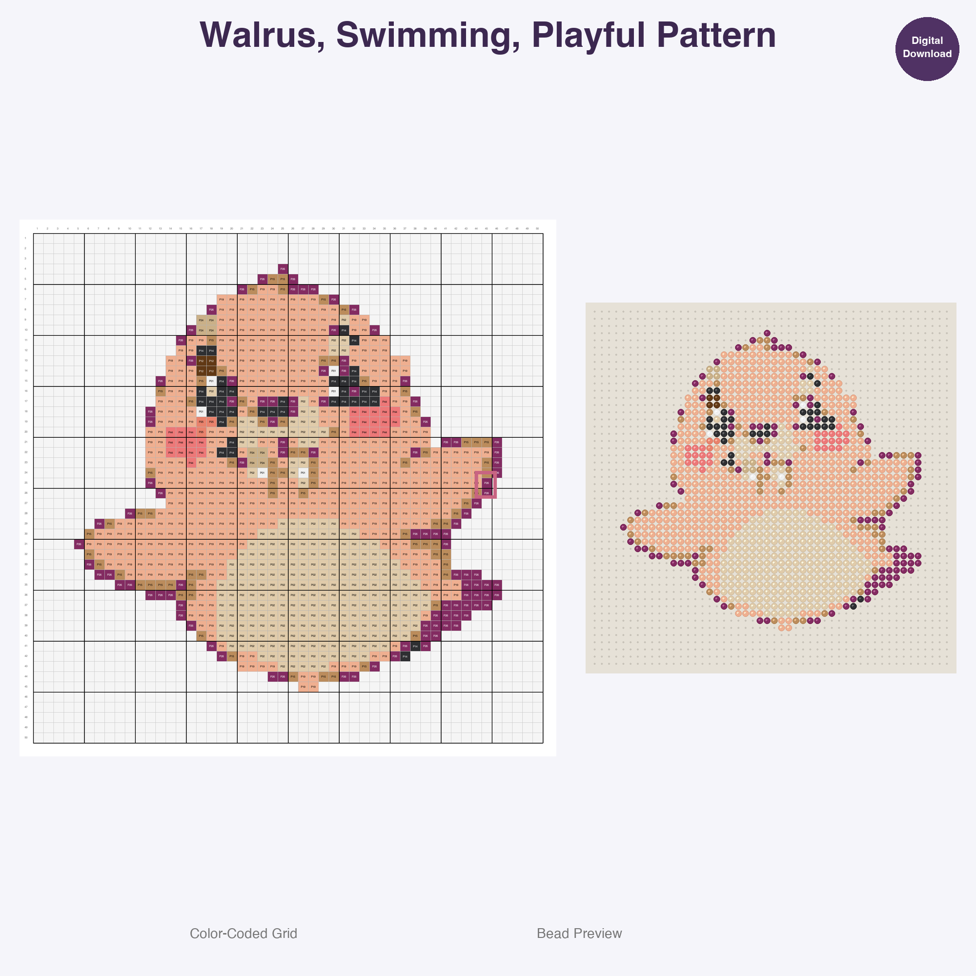 Tundra Tuffies Perler Bead Patterns, 48 Designs x 3 Grid Sizes (29x29 + 50x50 + 128x128), Fuse Bead PDF Digital Download