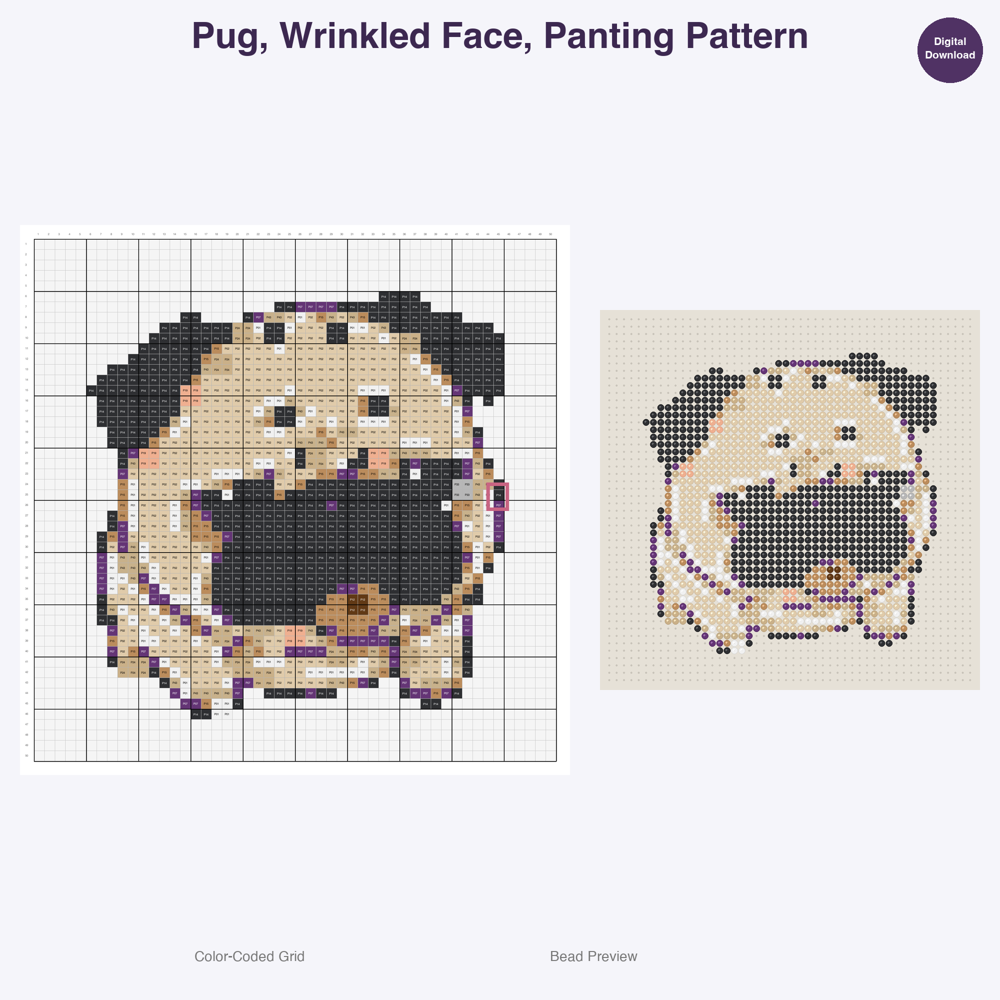 Wagging Tails Global Breeds Perler Bead Patterns, 48 Designs x 3 Grid Sizes (29x29 + 50x50 + 128x128), Fuse Bead PDF Digital Download