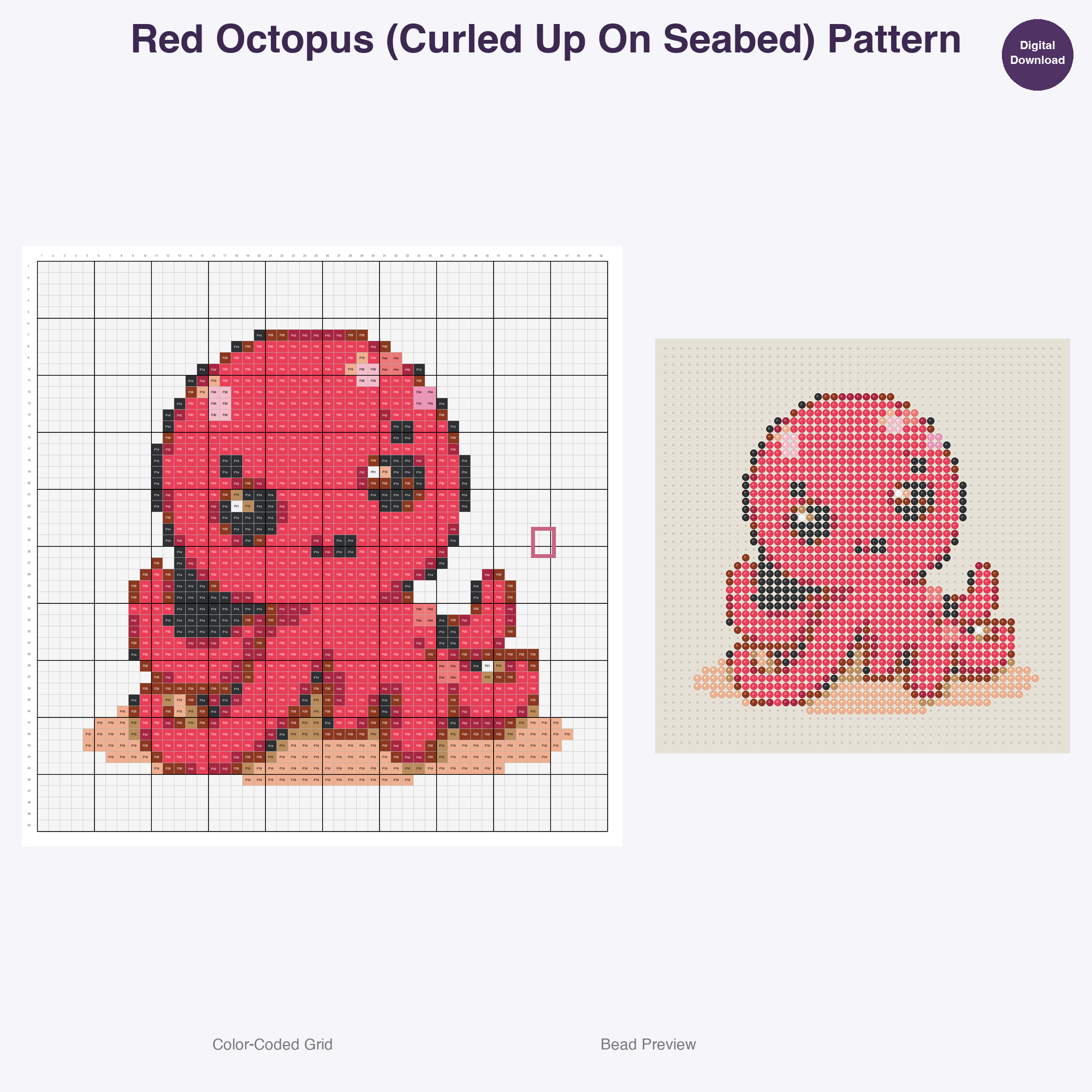 Whimsical Aquatic Critters Perler Bead Patterns, 48 Designs x 3 Grid Sizes (29x29 + 50x50 + 128x128), Fuse Bead PDF Digital Download
