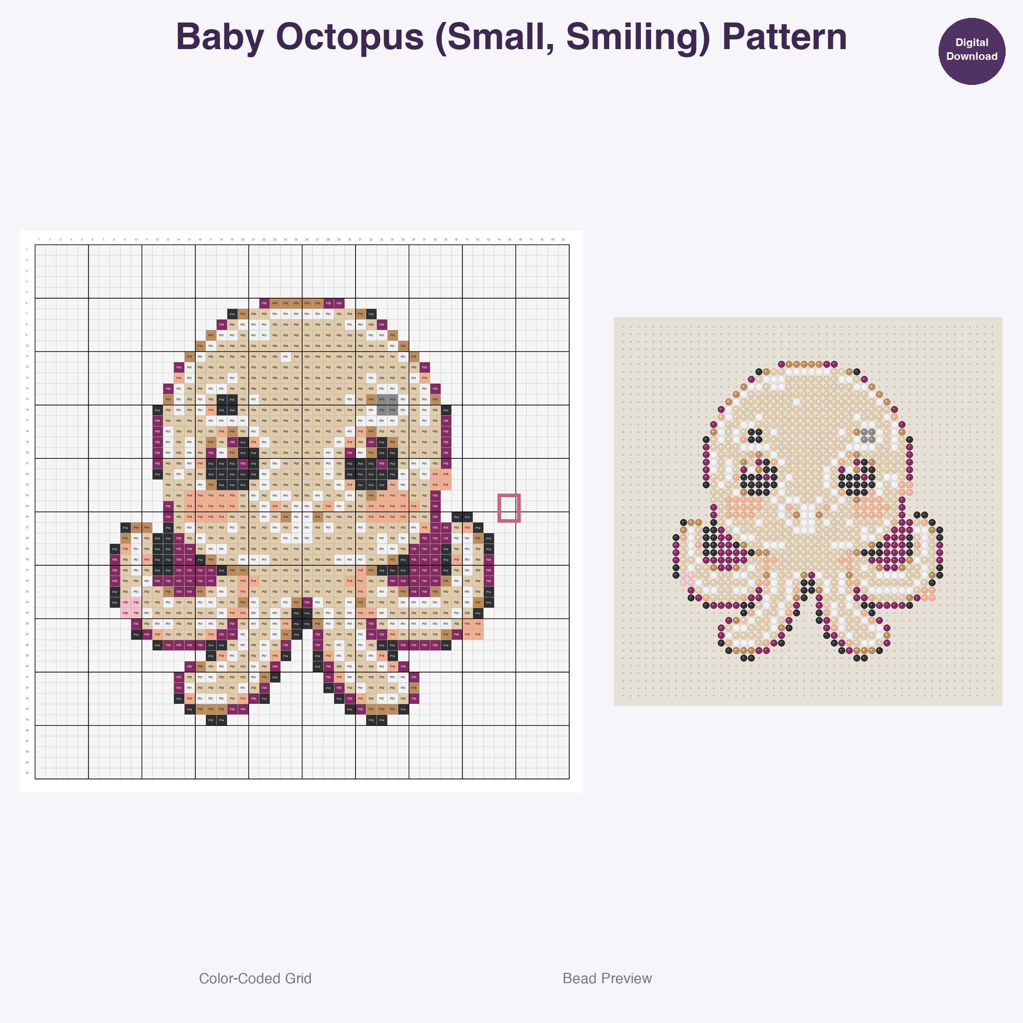 Whimsical Aquatic Critters Perler Bead Patterns, 48 Designs x 3 Grid Sizes (29x29 + 50x50 + 128x128), Fuse Bead PDF Digital Download