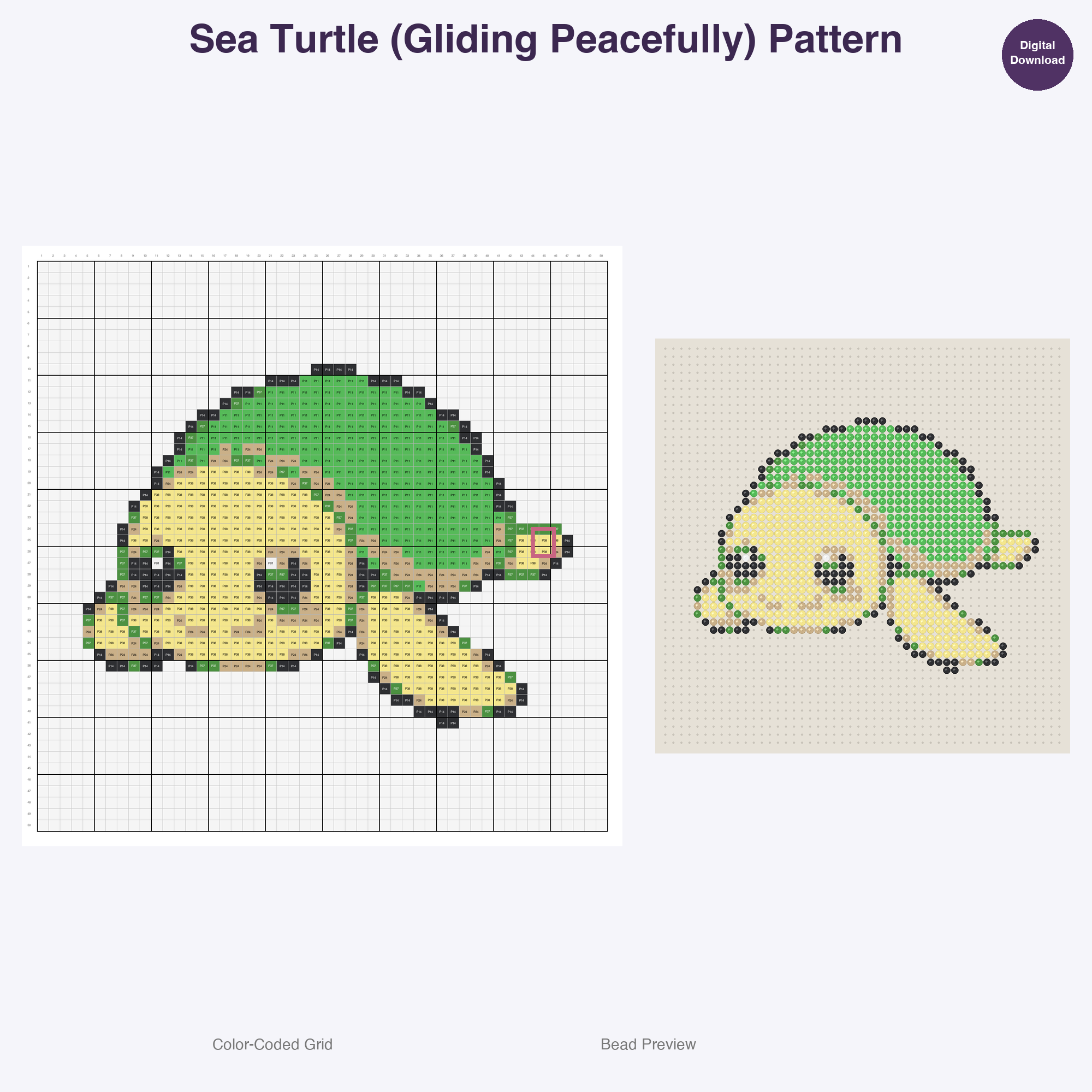 Whimsical Aquatic Critters Perler Bead Patterns, 48 Designs x 3 Grid Sizes (29x29 + 50x50 + 128x128), Fuse Bead PDF Digital Download