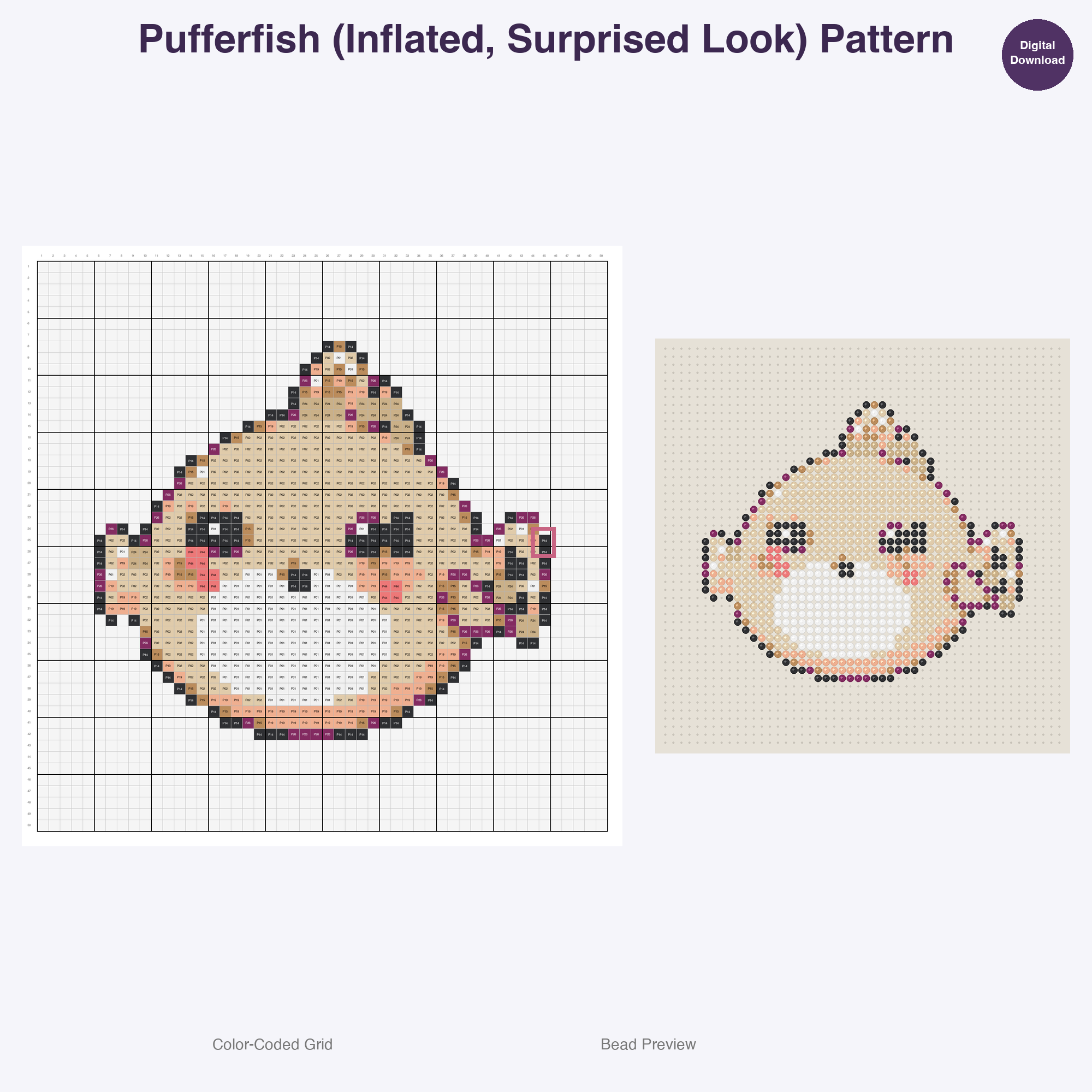 Whimsical Aquatic Critters Perler Bead Patterns, 48 Designs x 3 Grid Sizes (29x29 + 50x50 + 128x128), Fuse Bead PDF Digital Download