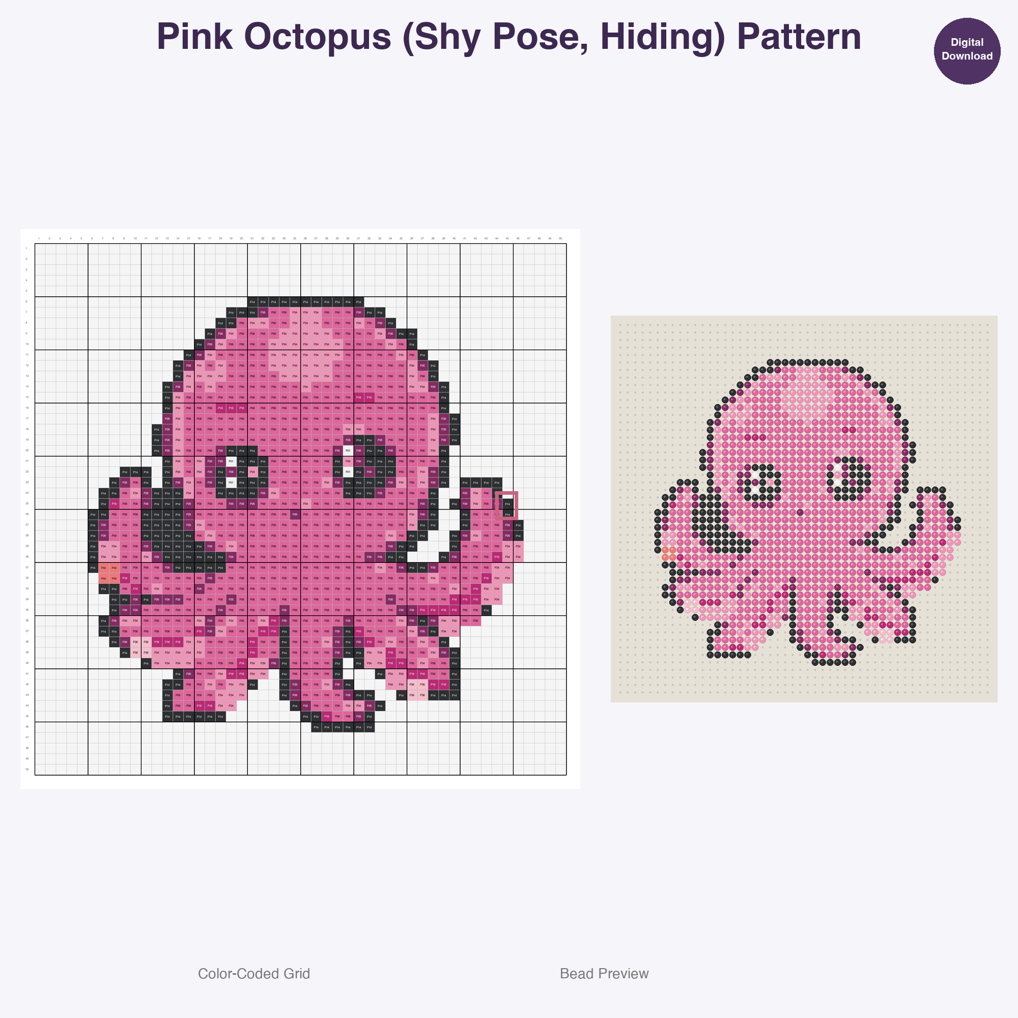 Whimsical Aquatic Critters Perler Bead Patterns, 48 Designs x 3 Grid Sizes (29x29 + 50x50 + 128x128), Fuse Bead PDF Digital Download