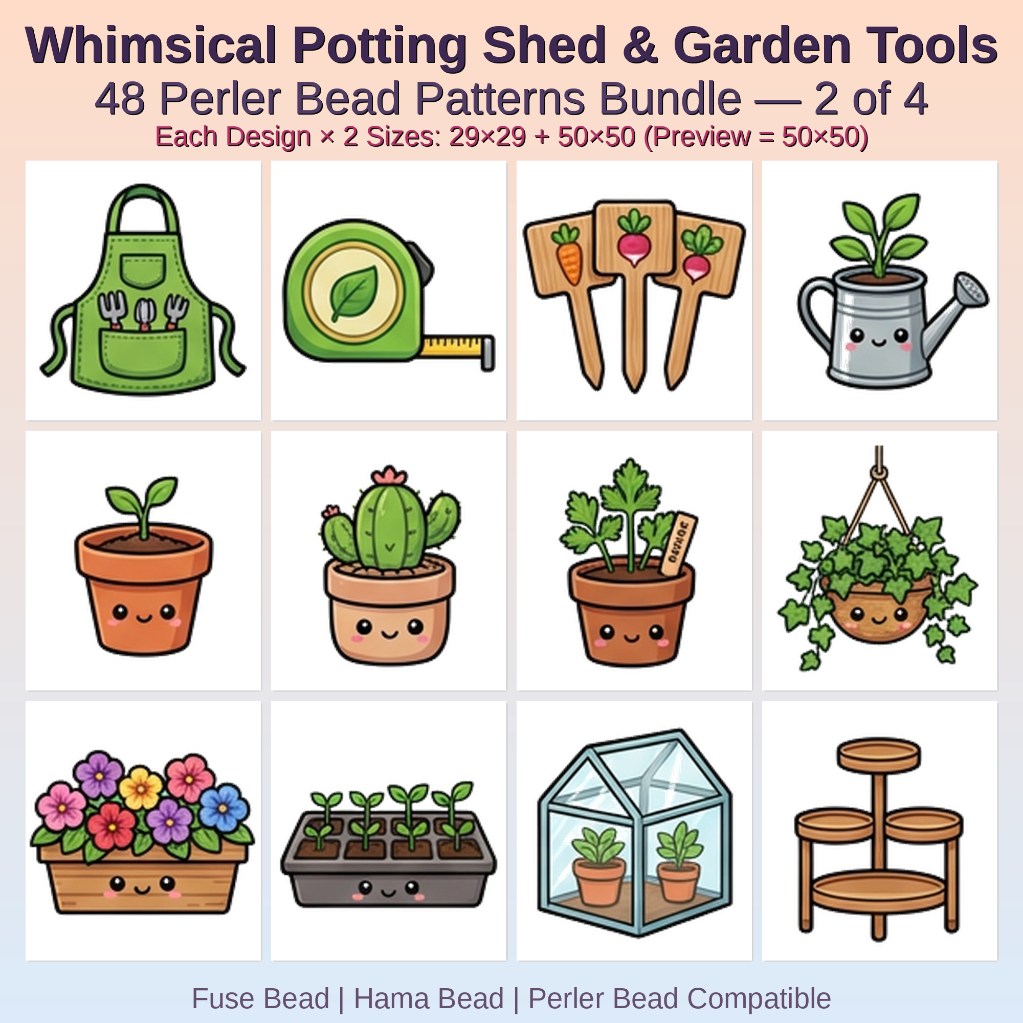 Whimsical Potting Shed & Garden Tools Perler Bead Patterns Bundle, 48 Designs (PDF Digital Download)