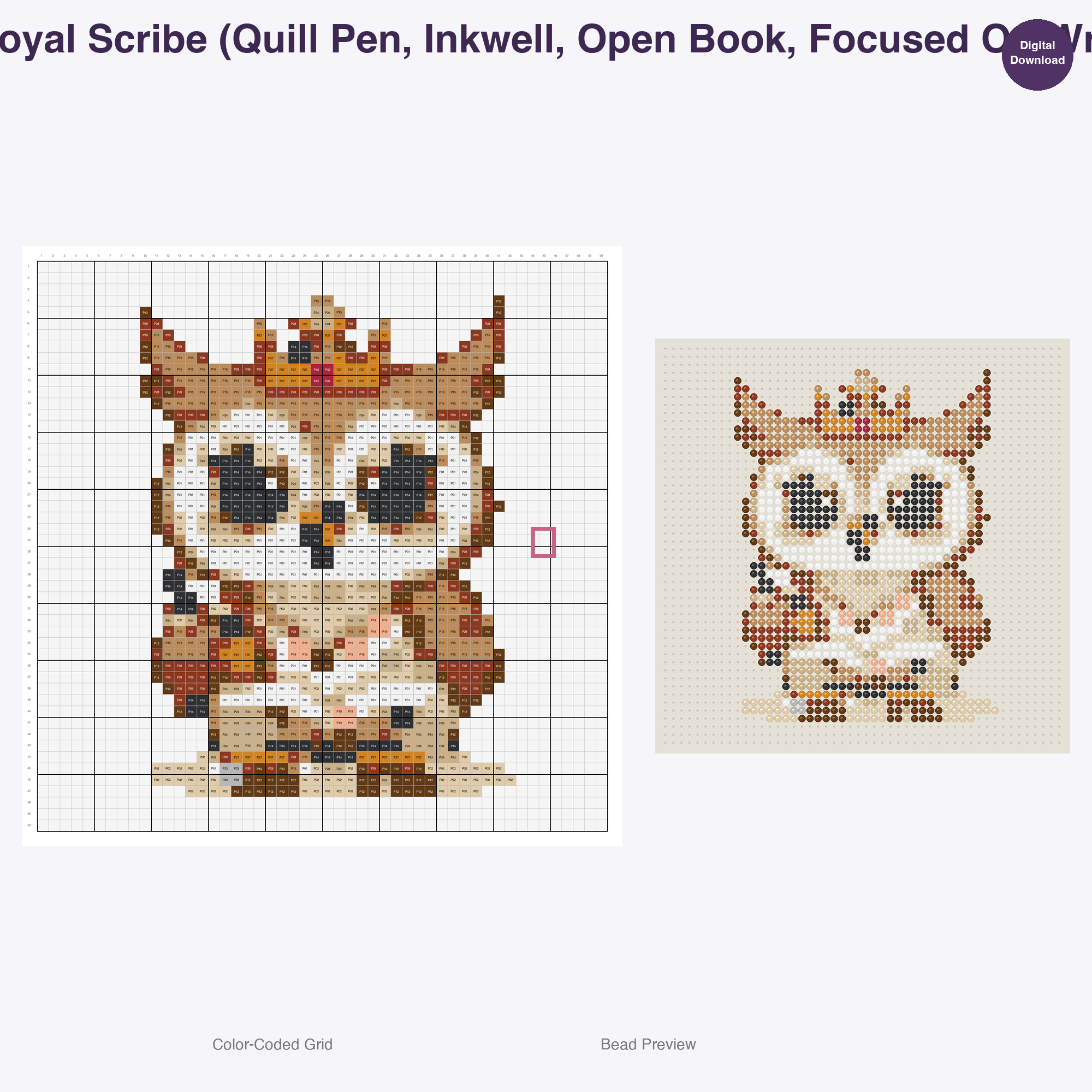 Whimsical Woodland Nobility Perler Bead Patterns, 48 Designs x 3 Grid Sizes (29x29 + 50x50 + 128x128), Fuse Bead PDF Digital Download