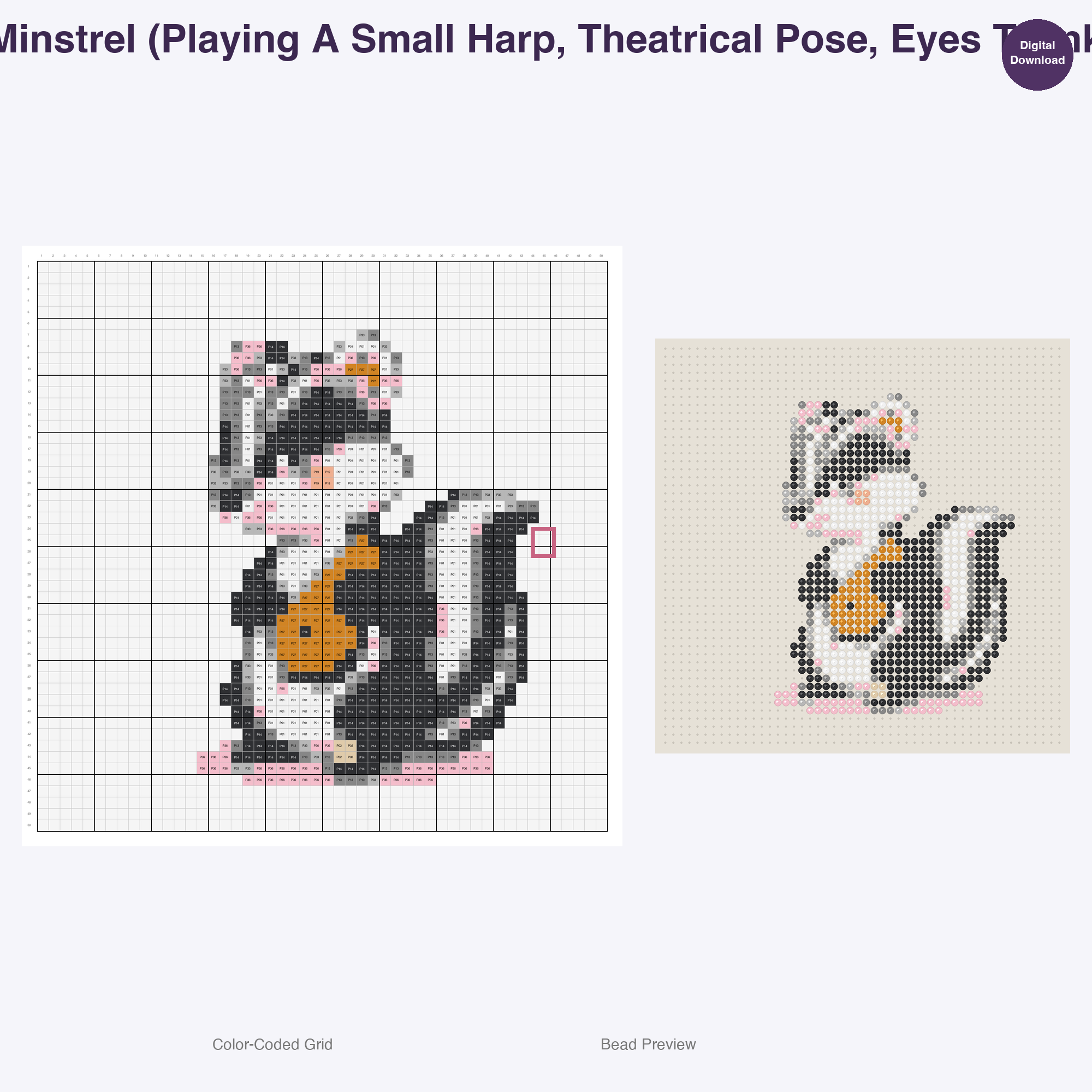 Whimsical Woodland Nobility Perler Bead Patterns, 48 Designs x 3 Grid Sizes (29x29 + 50x50 + 128x128), Fuse Bead PDF Digital Download
