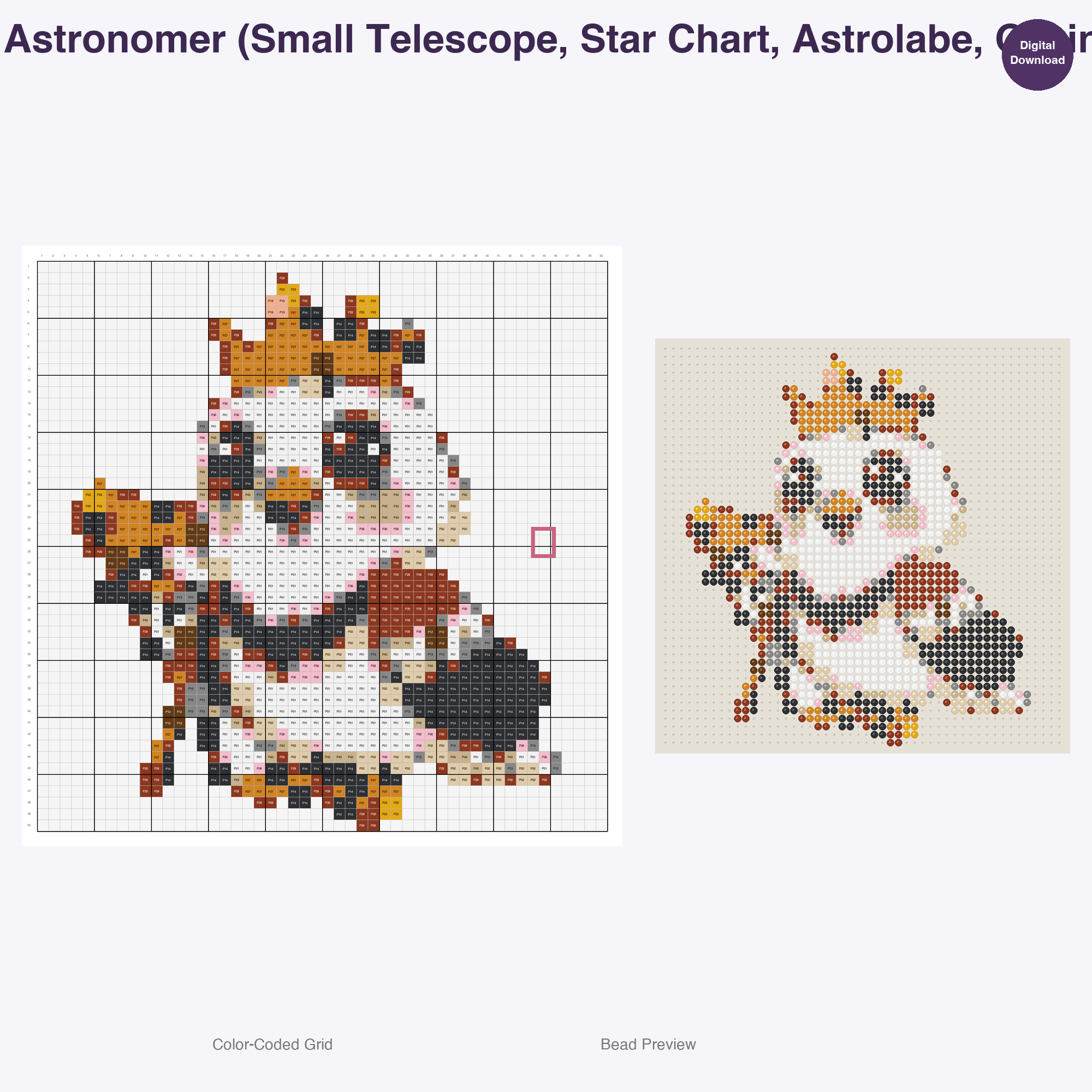 Whimsical Woodland Nobility Perler Bead Patterns, 48 Designs x 3 Grid Sizes (29x29 + 50x50 + 128x128), Fuse Bead PDF Digital Download