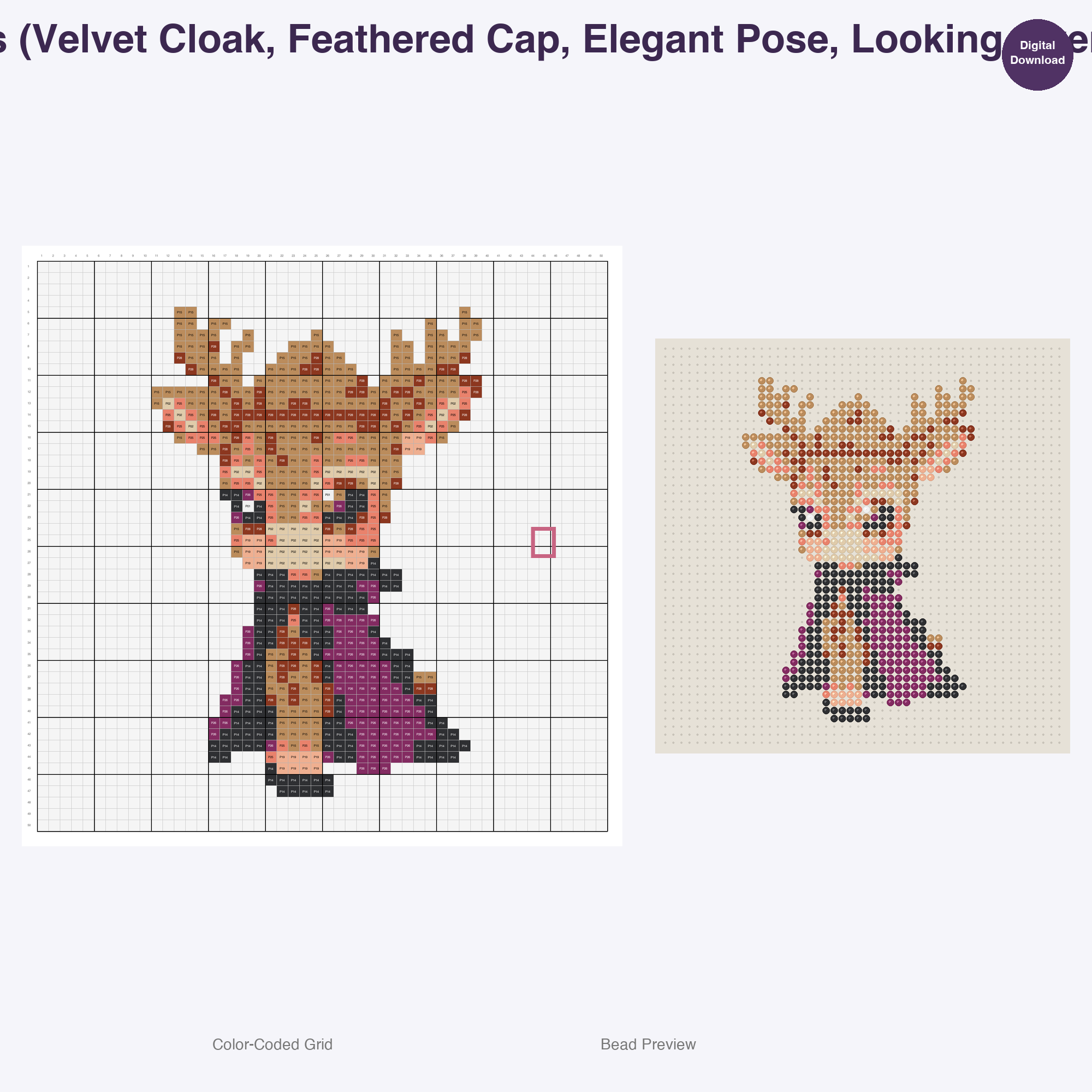 Whimsical Woodland Nobility Perler Bead Patterns, 48 Designs x 3 Grid Sizes (29x29 + 50x50 + 128x128), Fuse Bead PDF Digital Download