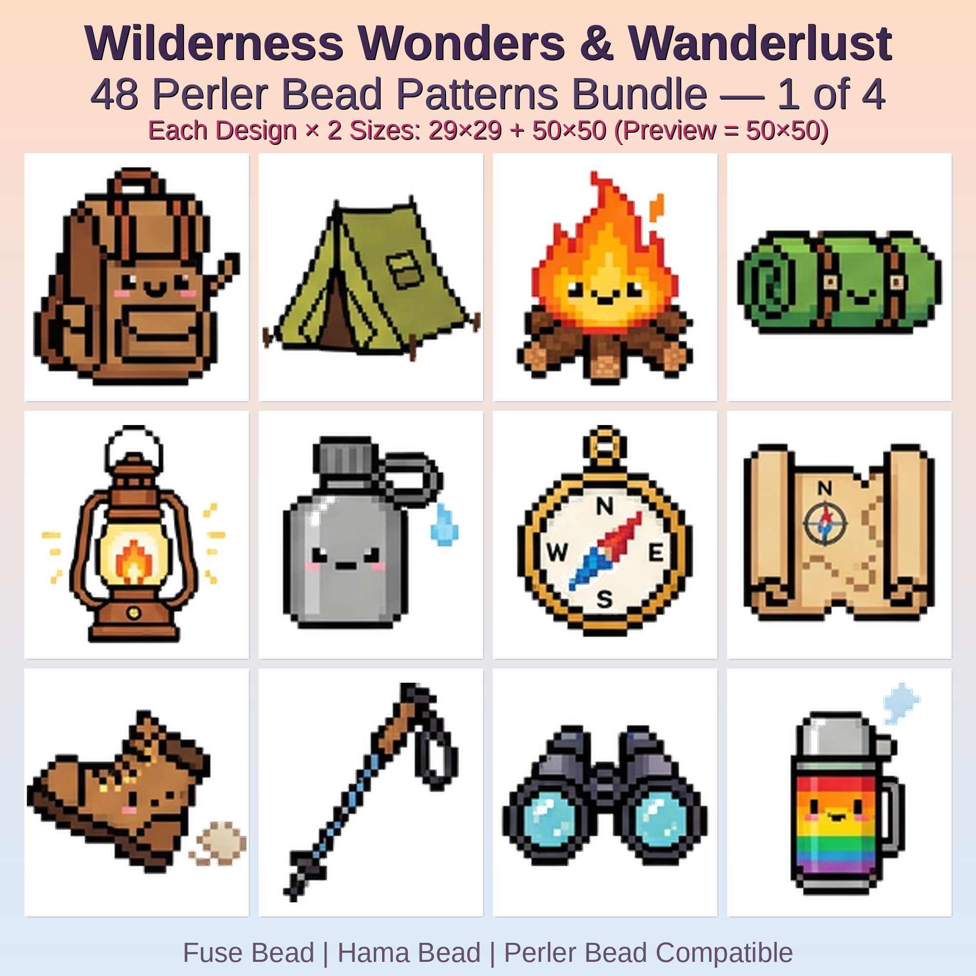 Wilderness Wonders & Wanderlust Perler Bead Patterns Bundle, 48 Designs (PDF Digital Download)