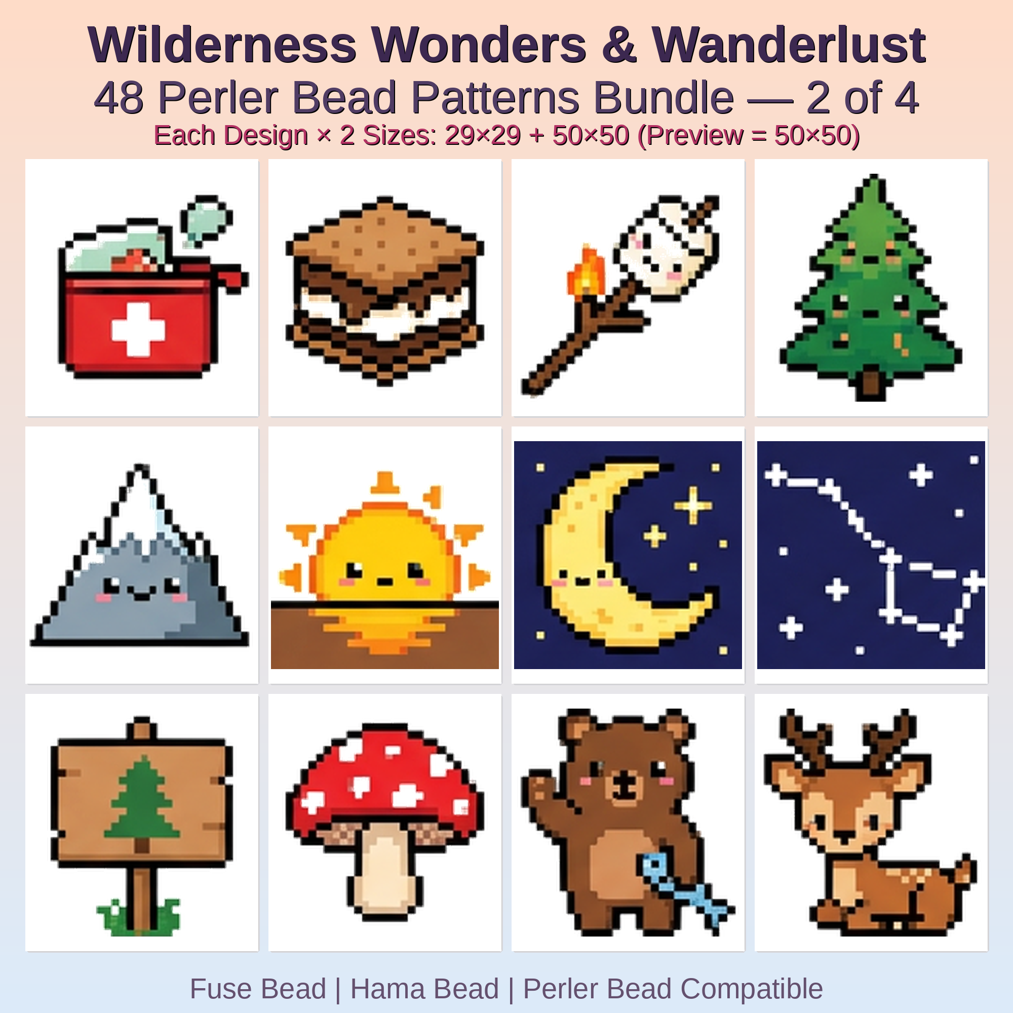 Wilderness Wonders & Wanderlust Perler Bead Patterns Bundle, 48 Designs (PDF Digital Download)