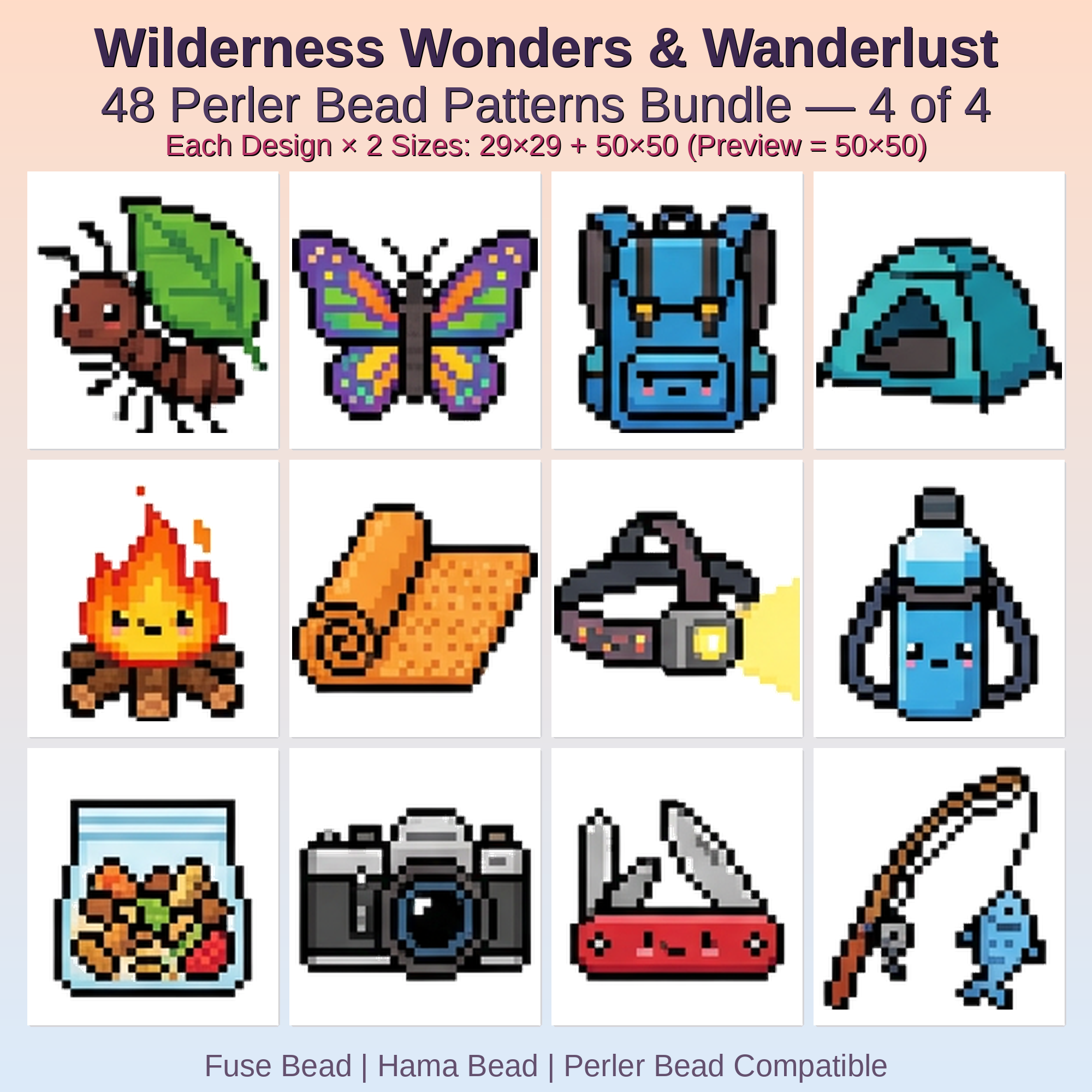Wilderness Wonders & Wanderlust Perler Bead Patterns Bundle, 48 Designs (PDF Digital Download)