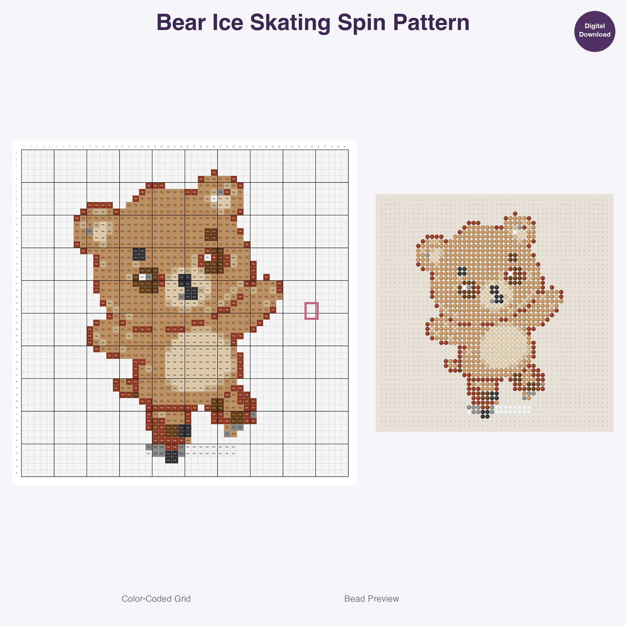 Winter Sport Critters Perler Bead Patterns, 48 Designs x 3 Grid Sizes (29x29 + 50x50 + 128x128), Fuse Bead PDF Digital Download