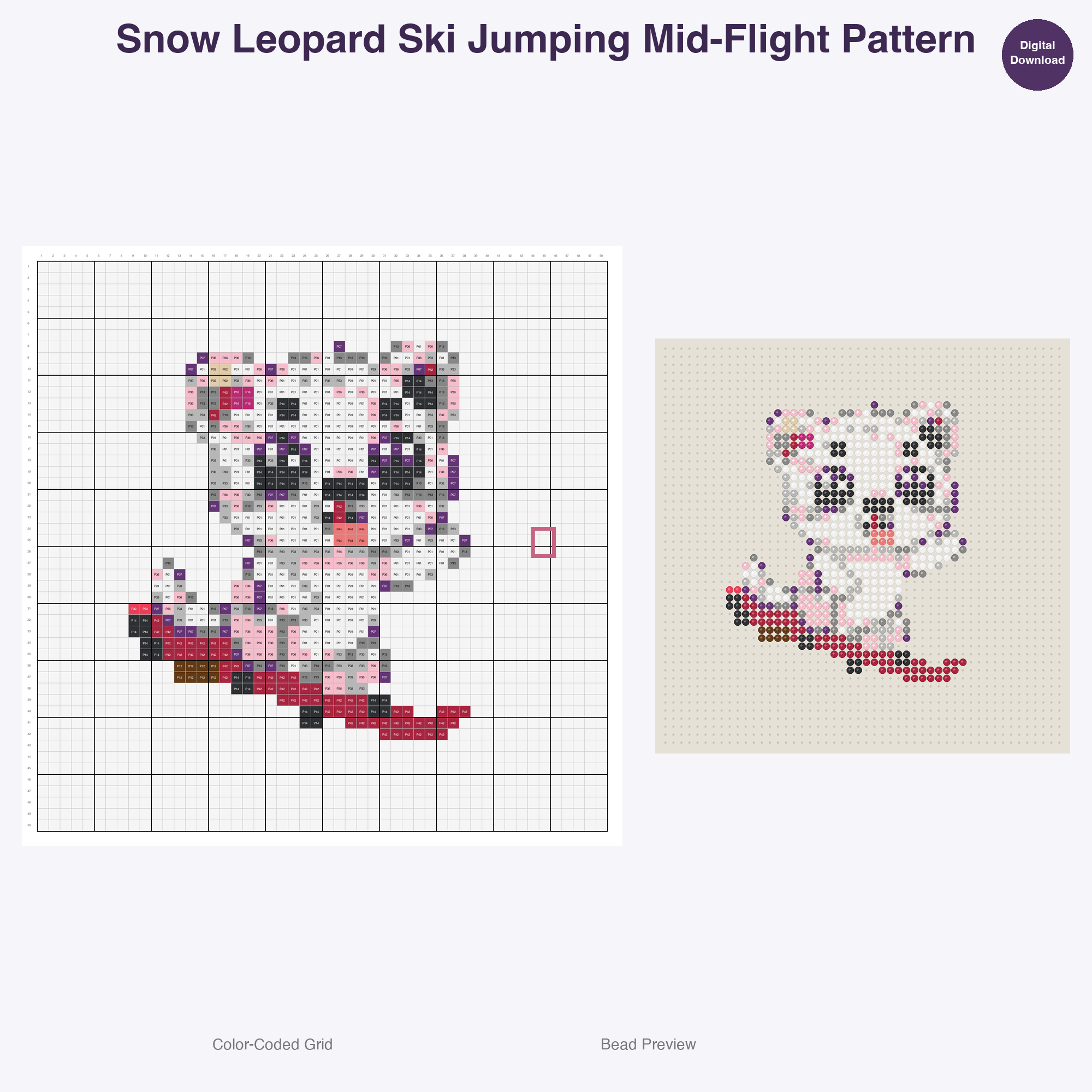 Winter Sport Critters Perler Bead Patterns, 48 Designs x 3 Grid Sizes (29x29 + 50x50 + 128x128), Fuse Bead PDF Digital Download
