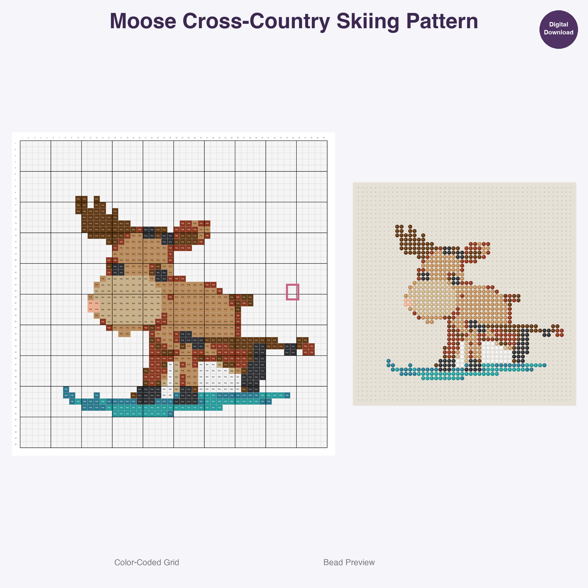 Winter Sport Critters Perler Bead Patterns, 48 Designs x 3 Grid Sizes (29x29 + 50x50 + 128x128), Fuse Bead PDF Digital Download