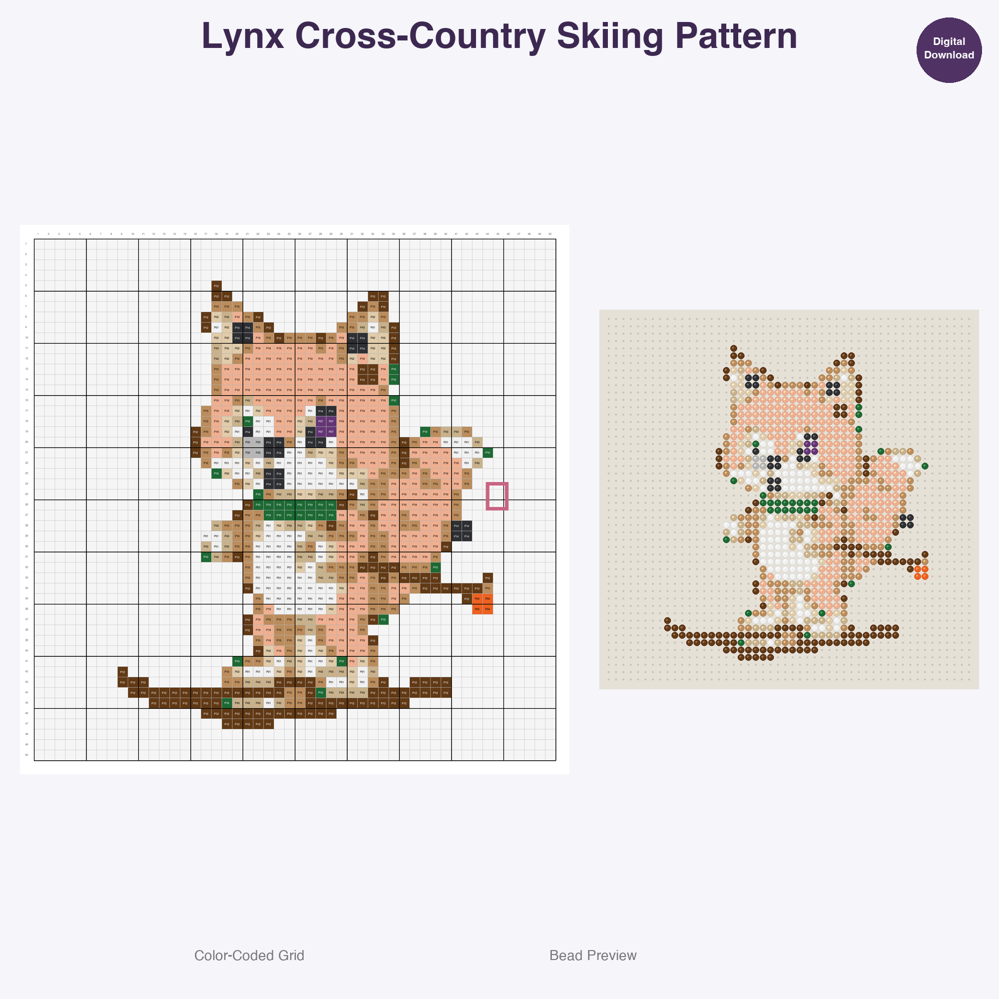 Winter Sport Critters Perler Bead Patterns, 48 Designs x 3 Grid Sizes (29x29 + 50x50 + 128x128), Fuse Bead PDF Digital Download