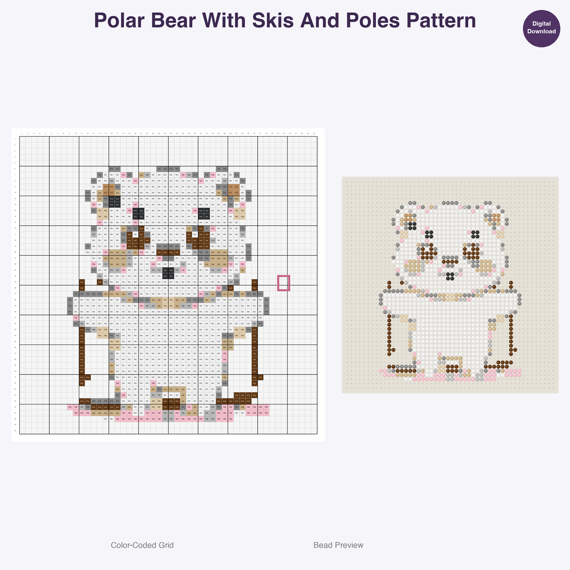Winter Sport Critters Perler Bead Patterns, 48 Designs x 3 Grid Sizes (29x29 + 50x50 + 128x128), Fuse Bead PDF Digital Download